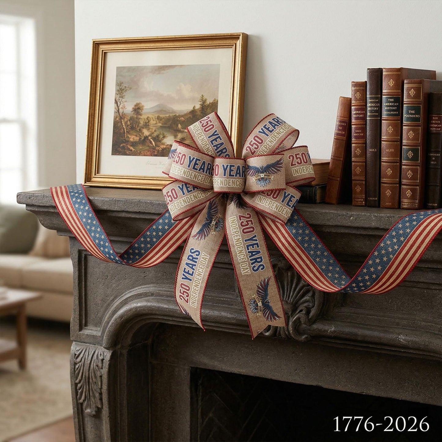Bllavie 2 Rolls USA 250th Anniversary Ribbons for Wreath Bows Gifts, Red Blue Star Burlap Ribbons Patriotic Ribbon 4th of July Memorial Day Ribbon Bow for Gift Wrapping DIY Crafts Wreath Decor