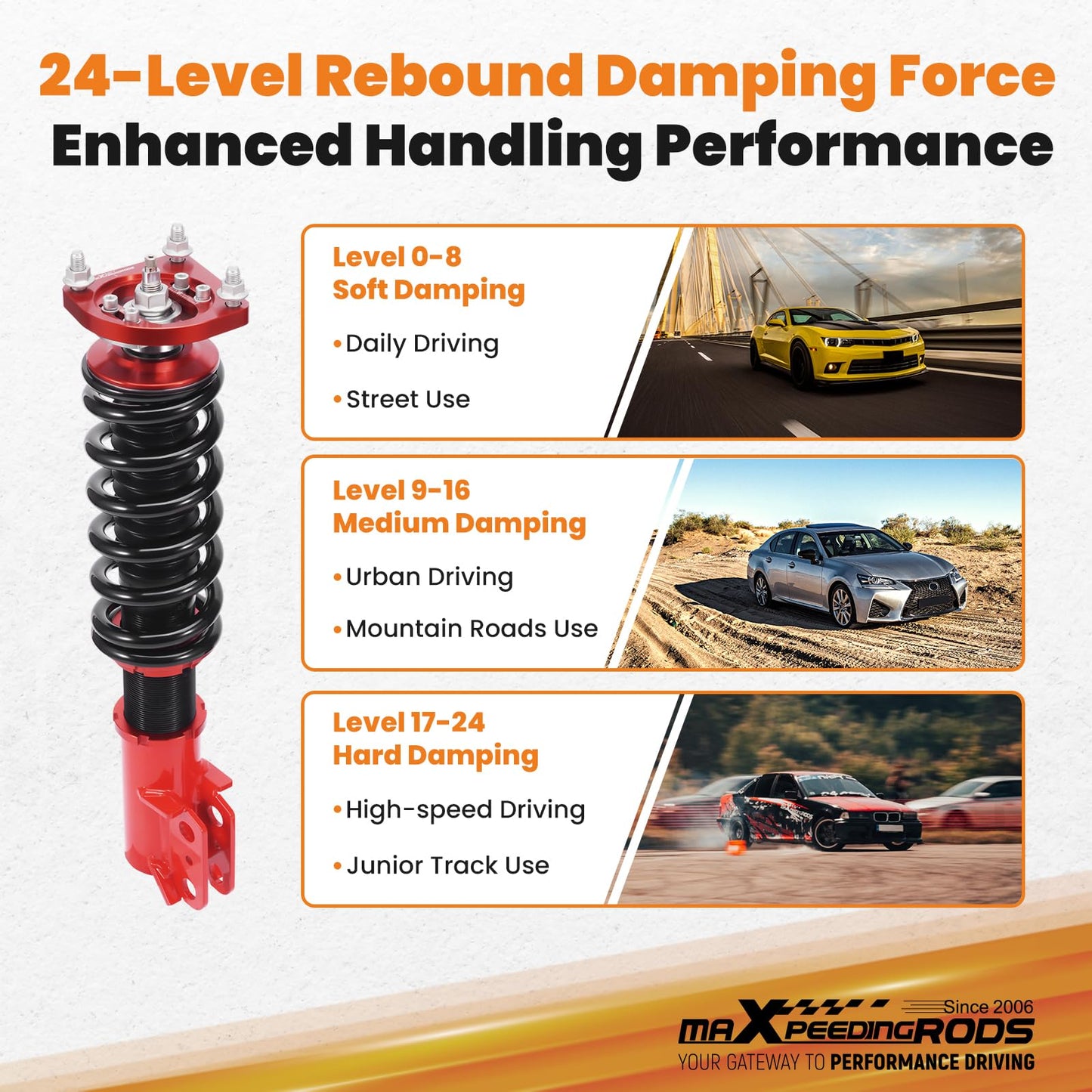maXpeedingrods Coilovers for Ford Mustang 1994-2004, 24 Levels Damper Adjustable Coilovers Suspension Kit Struts, Height Adjustable Lowering Kit, Red