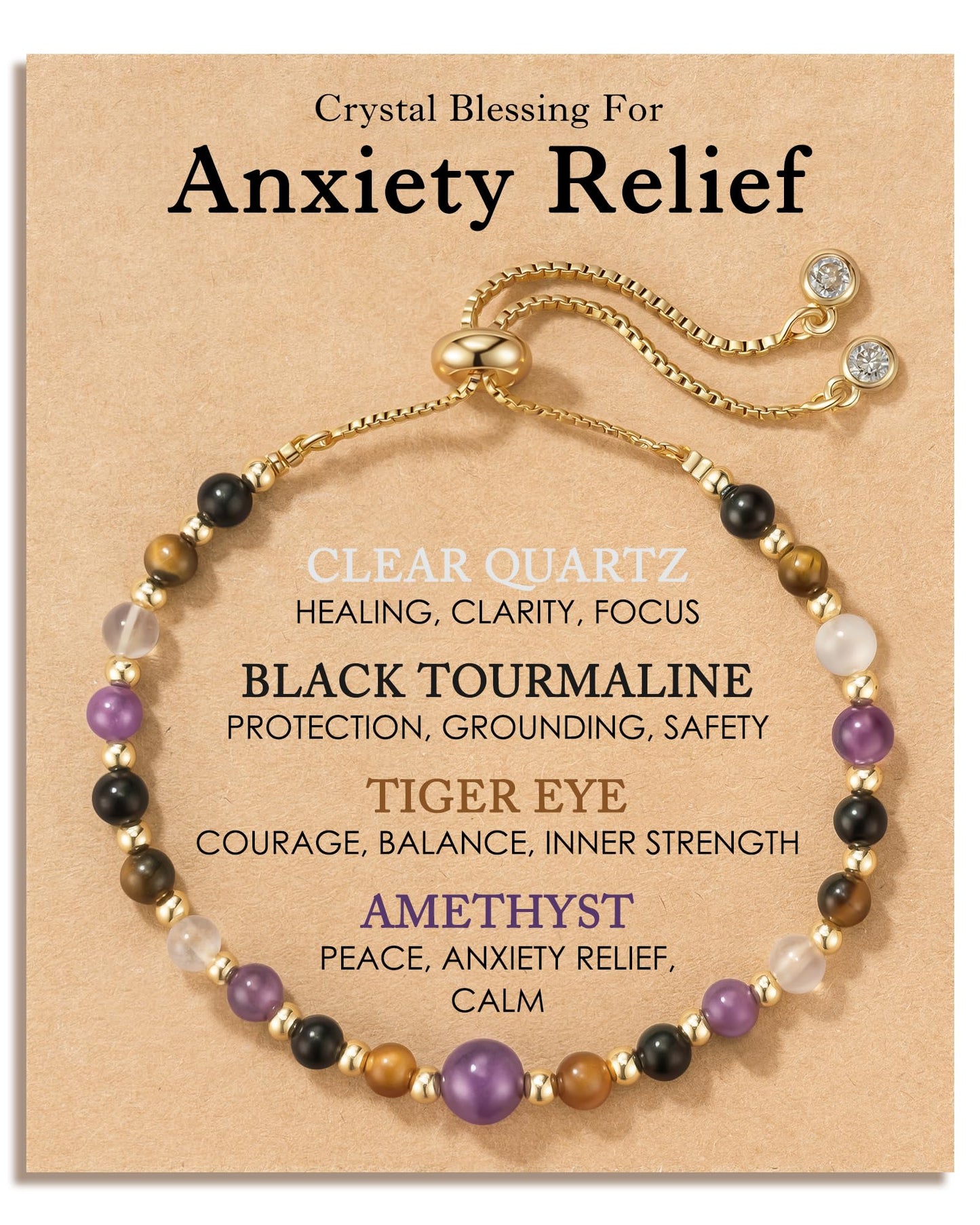 HGDEER Anxiety Relief Items Beaded Bracelets for Women Stress Crystal, Healing Amethyst Tigers Eye Depression Jewelry Fashion Gemstone Purple Stone Anti Tourmaline Natural Gifts Panic Attack Mental