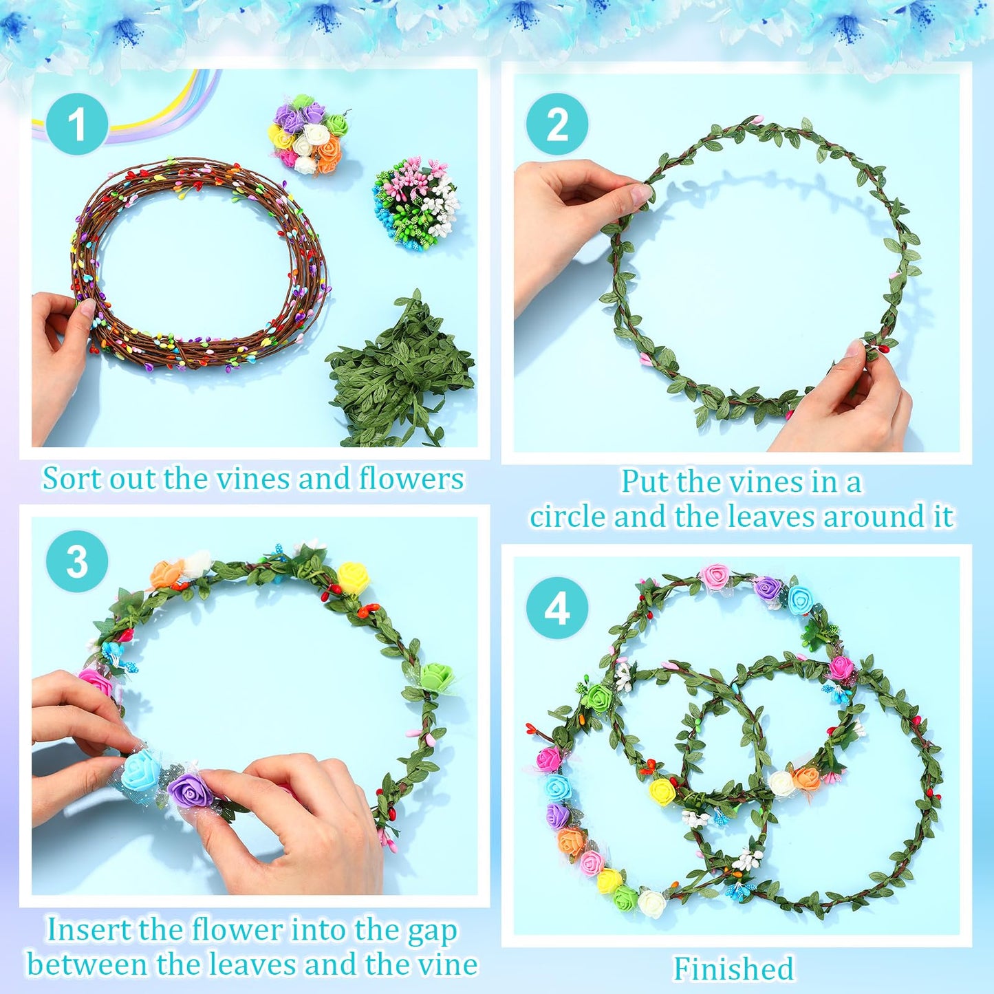 Syhood Rose Style Crowns Making Kit, 168 Pcs Parts, Make Your Own Flower Crown Wreath Headbands Craft Set Hair Accessories Handmade DIY Floral Crown Garland Kit Presents for Woman Adult Party