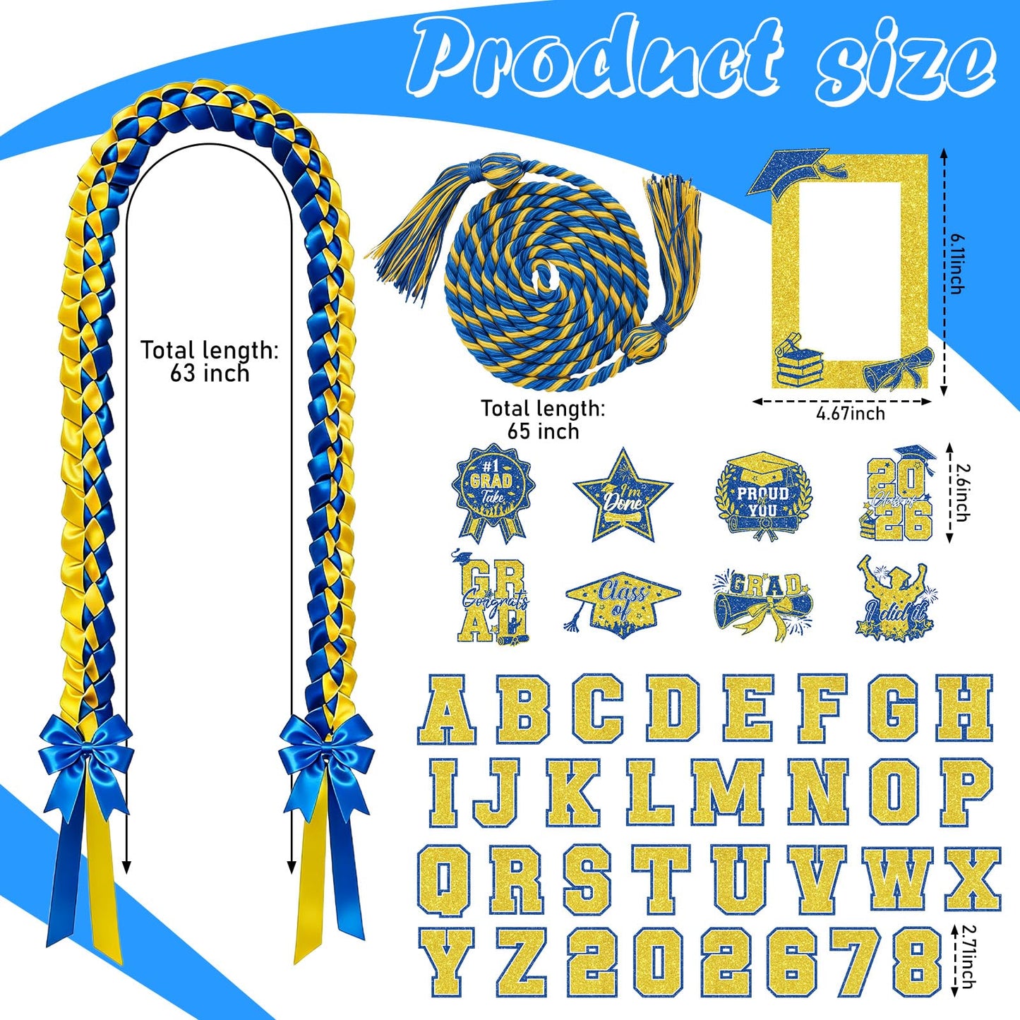 Hamdwerk Graduation Leis Class of 2026, 69Pcs Graduation Ribbon Leis Making Kits with Photo Frame Honor Cord Letters Numbers, DIY Braided Necklace Decorations Graduate Congrats Gifts Party Supplies