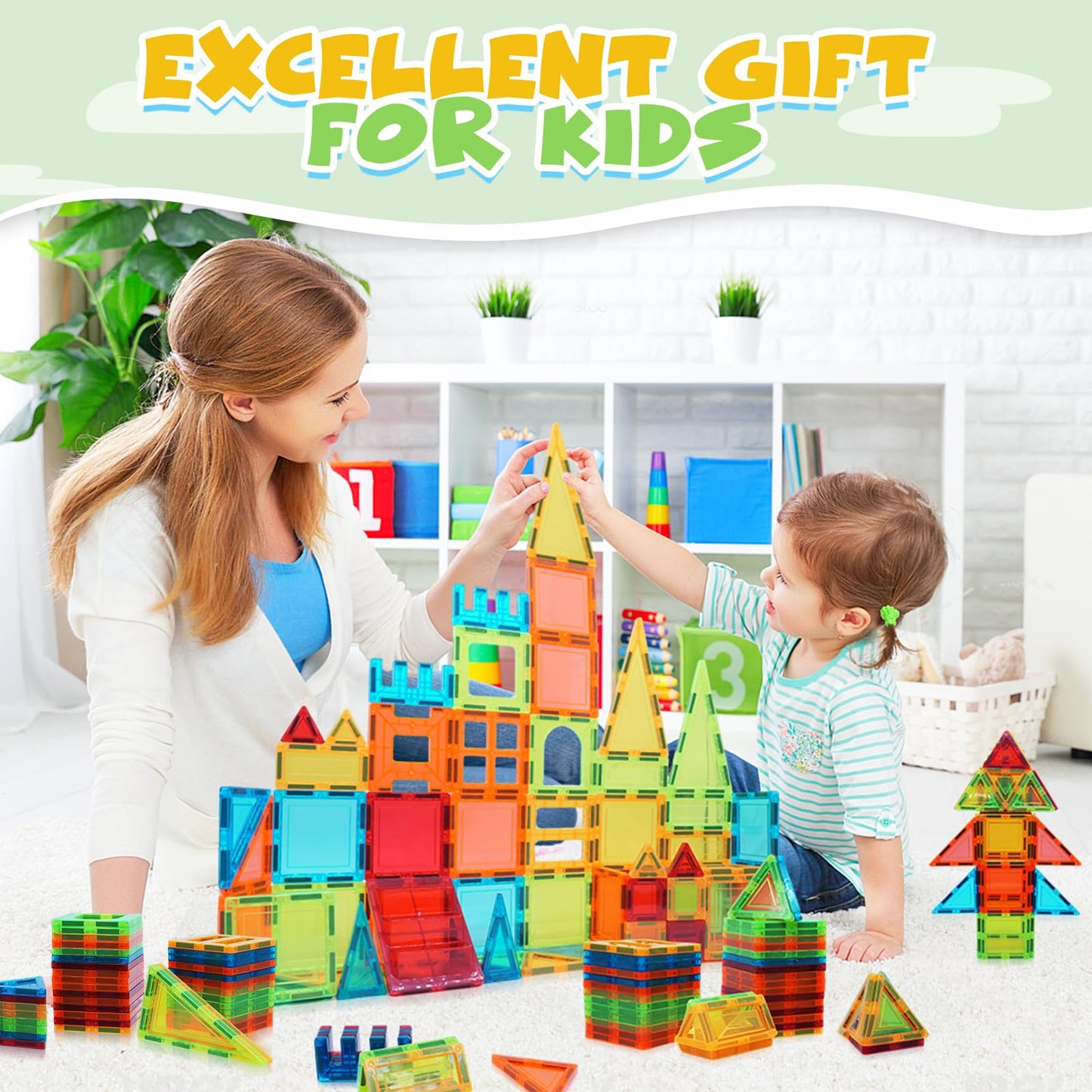 W WISE BLOCK Magnetic Tiles, 60 PCS Magnetic Tiles Building Set, Educational STEM Magnets Tile Toys for Boys Kids Toddlers Ages 3 4 5 6 7 8 9+ Year Old