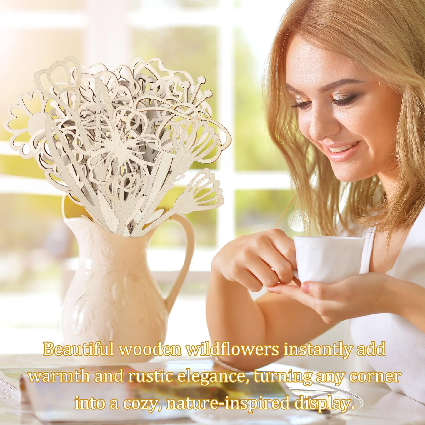 54 Pcs Wooden Wildflower Decor Wood Floral Cutouts for Crafts Wood Flowers Cutout Laser Cut Flowers for Mom's Birthday Gift Home Art DIY Decoration