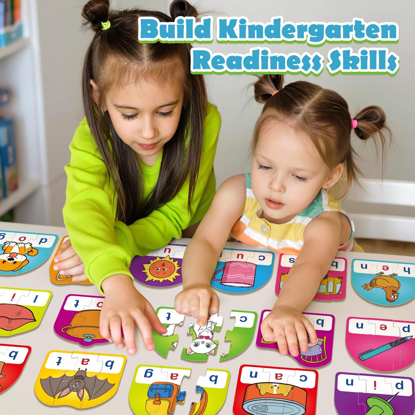 HugHush CVC Puzzle Cards for Kids, Toddler Speech Therapy Toys, 3 Letter Word Puzzle, Reading Spelling Game, Preschool Classroom Must Have