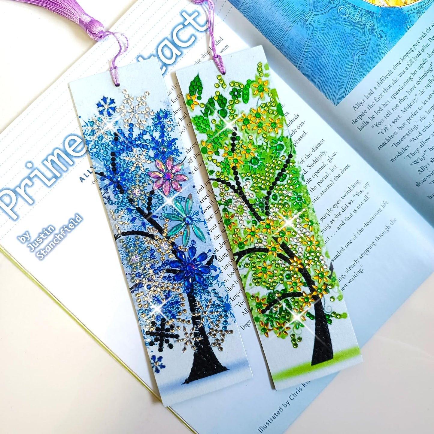 4 Pcs LINGFANG Diamond Painting Bookmark, Leather DIY Book Makers for Adults Book Lovers, Diamond Art Beginners, Small Diamond Art Kits, Paint by Art Crafts Supplies Gift for Girls (Season Tree)
