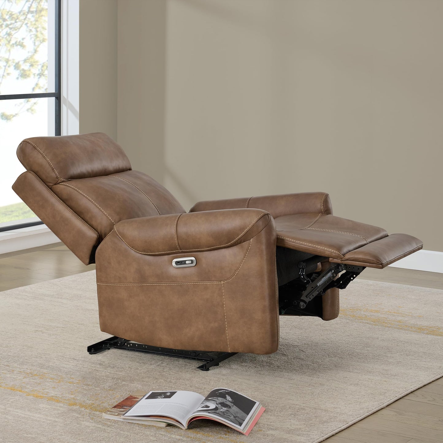 KISLOT Leather Recliner Chair for Adults Wall Hugger RV Recliner with USB Charging Ports Electric Power Reclining Sofa for Living Room Home Theater Seating Bedroom