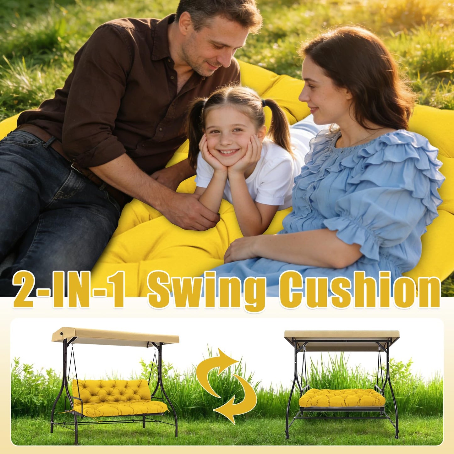 Mokoey Porch Swing Cushions 60 inch Bench Cushion Waterproof Outdoor Swing Cushions 3 Seater Thick 5in Replacement Swing Cushions for Outdoor Furniture Patio (Yellow-60x40 inch)