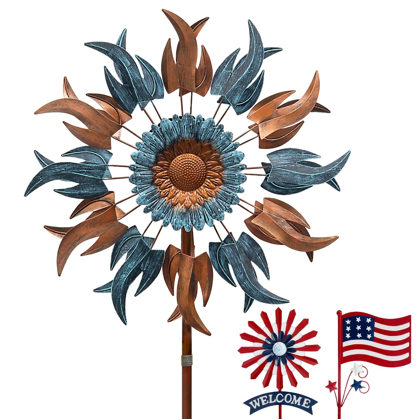 Wind Spinners Outdoor, 84" Large Metal Kinetic Wind Sculptures for Garden, Classic Yard Art with 2 Piece Welcome Flag Decoration
