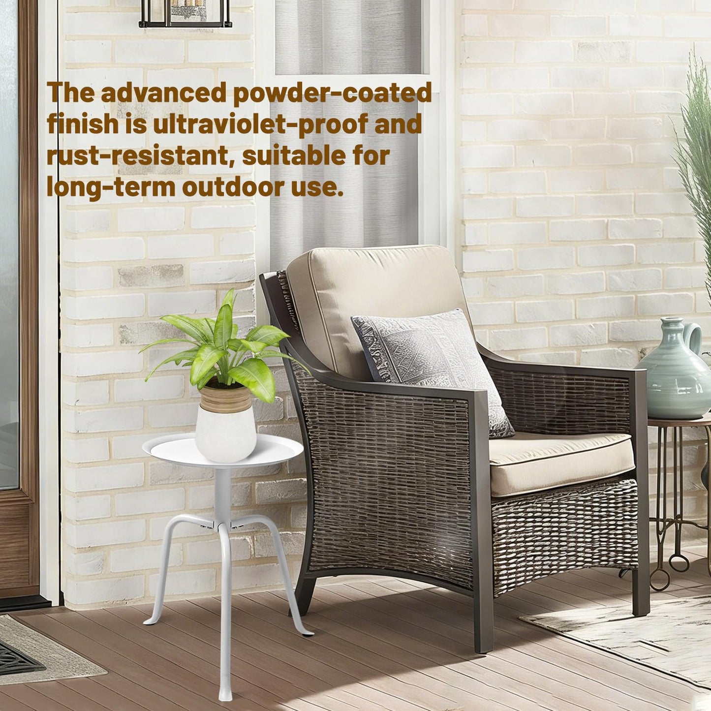 Uniqcovosa Plant Stand Indoor Outdoor, 11'' Round Black Mid Century Single Plant Table, 3-Leg Small Metal Plant Holders Flower Pot Stand, Modern Round Small Side End Table with Raised Design (White)