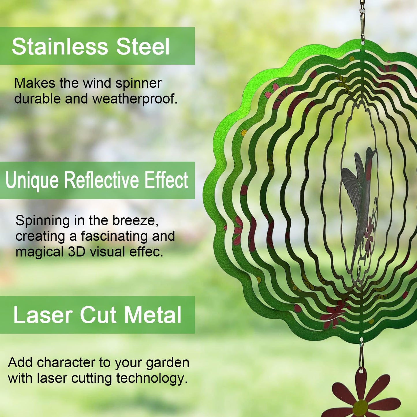 Hummingbird Wind Spinners Hummingbird Gifts for Women/Men 11.7 inch 3D Stainless Steel Hanging Wind Spinner Metal Wind Catchers Kinetic Sculpture for Indoor/Outdoor Decor, Yard Art, Garden Decorations