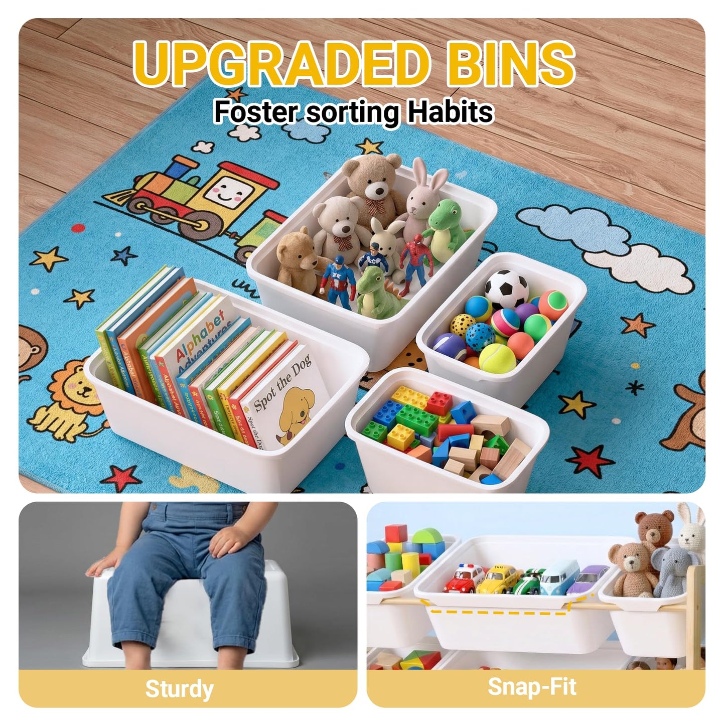 Dclavy Toy Storage Organizer with Bookshelf for Kids, Large Wooden Shelf with 12 Storage Bins & 6 Shelves, Toy Box Organization for Kids Rooms, Playroom, Nursery and Living Room