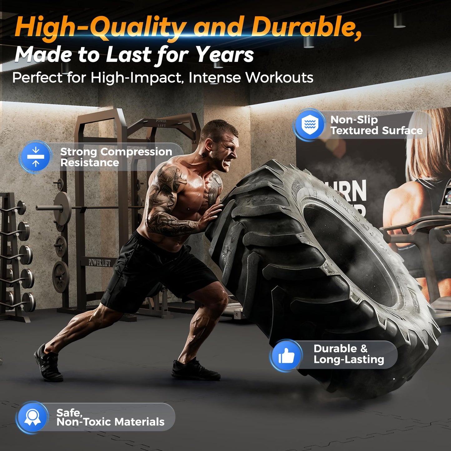 SUPERJARE 1" Extra-Thick Rubber Top Exercise Mat, Puzzle Gym Flooring for Home Gym, Gym Mat for Workout Equipment, Interlocking Floor Tiles with EVA Foam, 36 Pcs 144 Sq Ft, Black