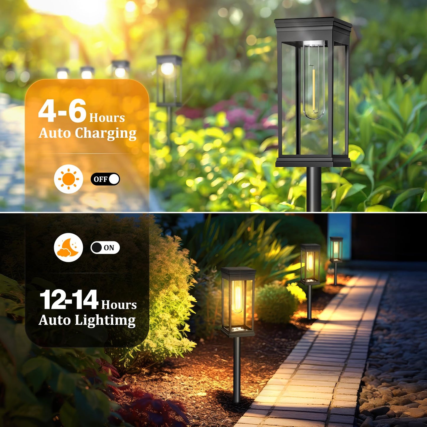 TEZKOLES 8 Pack Solar Pathway Lights Outdoor, IP65 Waterproof Solar Lights Outdoor ，Auto On/Off Walkway Landscape Lighting, Warm White LED for Garden, Yard, Driveway, Patio Landscape Decor