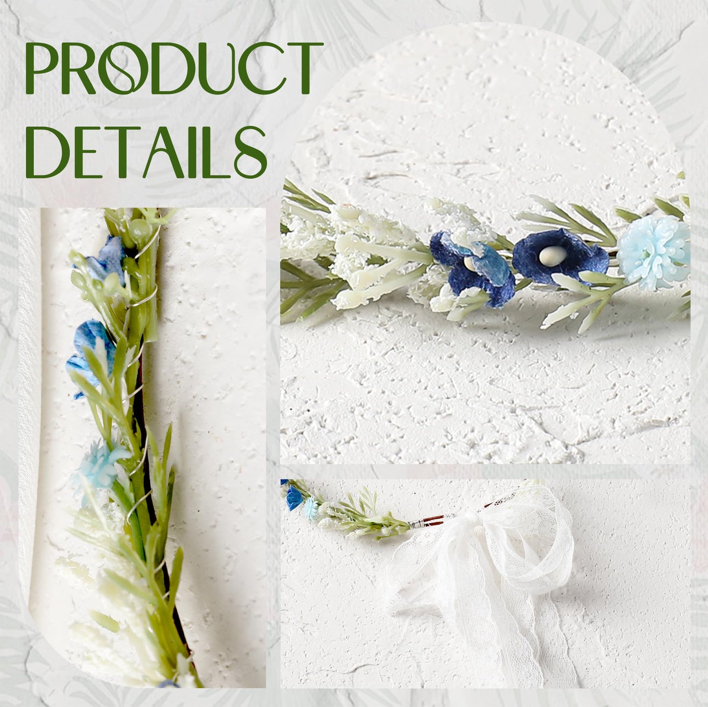 KorViSHOW Blue Flower Crown Headband, Artificial Renaissance Floral Headpiece, Fairy Elf Forest Flower Hairband for Women Girls Maternity Birthday Wedding Renfaire Festival Party Hair Accessories