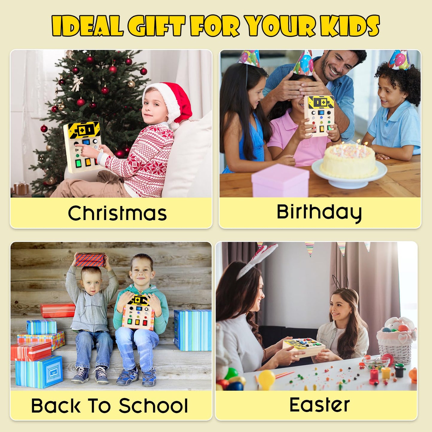Asweets Montessori Busy Board for Toddler, Wooden Busy Board with LED Light Switches, Sensory Autism Toys Baby Travel Toys, Boys Girls Gifts for Birthday Christmas