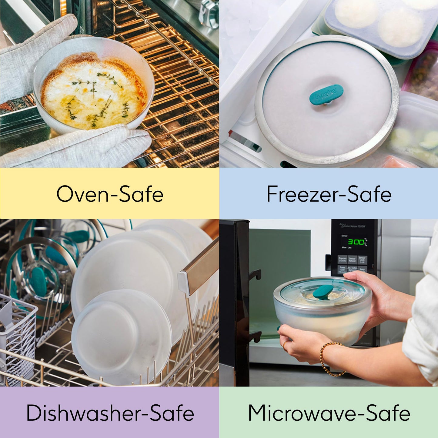 Anyday 4-Pc Microwave Cookware & Glass Food Storage Set with Glass Lids | Large Plastic-Free Containers | Stackable Steamer with Vented Lid for Microwave-Safe Reheating & Steaming Vegetables, Rice