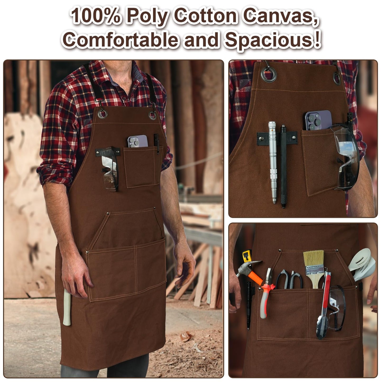 WEARXI Aprons for Men, Woodworking Apron with Tool Pockets, Canvas Work Apron for Woodworkers, Mechanics, Blacksmiths, Carpenters S-XXXL, Mens Aprons Gifts for Dad, Gifts for Father Day, Dad Gifts