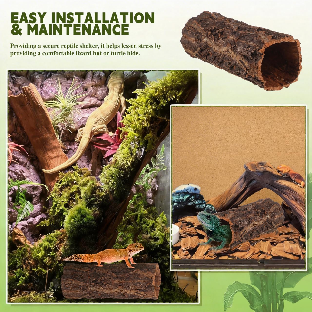 Homoyoyo Natural Wood Reptile Hide Cave Log, Tree Bark Terrarium Hideout for Gecko Snake Lizard Tortoise Spider and Hermit Crab – Rainforest Climbing Pets Habitat Decor Shelter 7. 86x3. 14x3. 14in