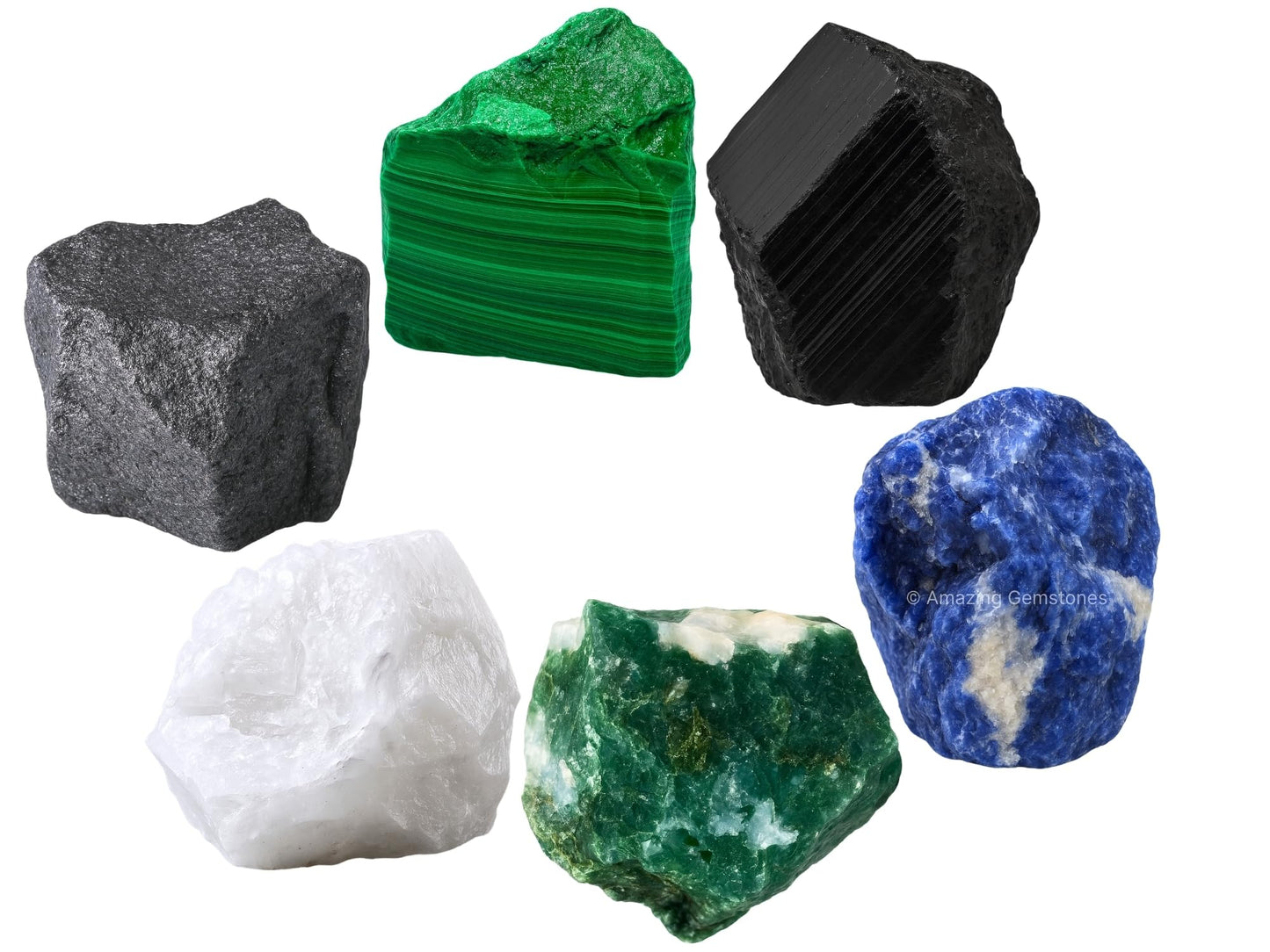 Amazing Gemstone Healing Crystal for Breast Lung Prostate Cancer Fighter, Set of 6 Black Tourmaline, Malachite, Hematite, Sodalite, Moss Agate and Snow Quartz Healing Crystals and Stones