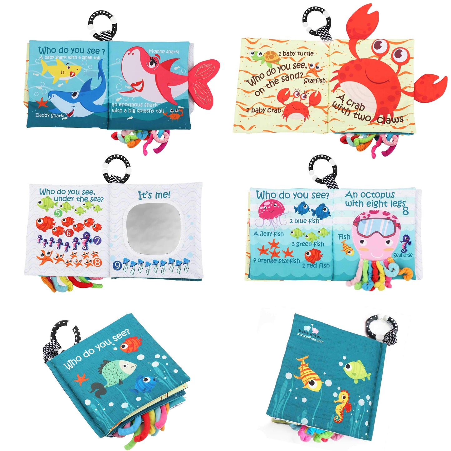 Fish Baby Crinkle Books with Teddy Bear Book Toys for Newborn Babies Infants 0-6, 6-12 and 12-18 Months, Books for 1 Year Old