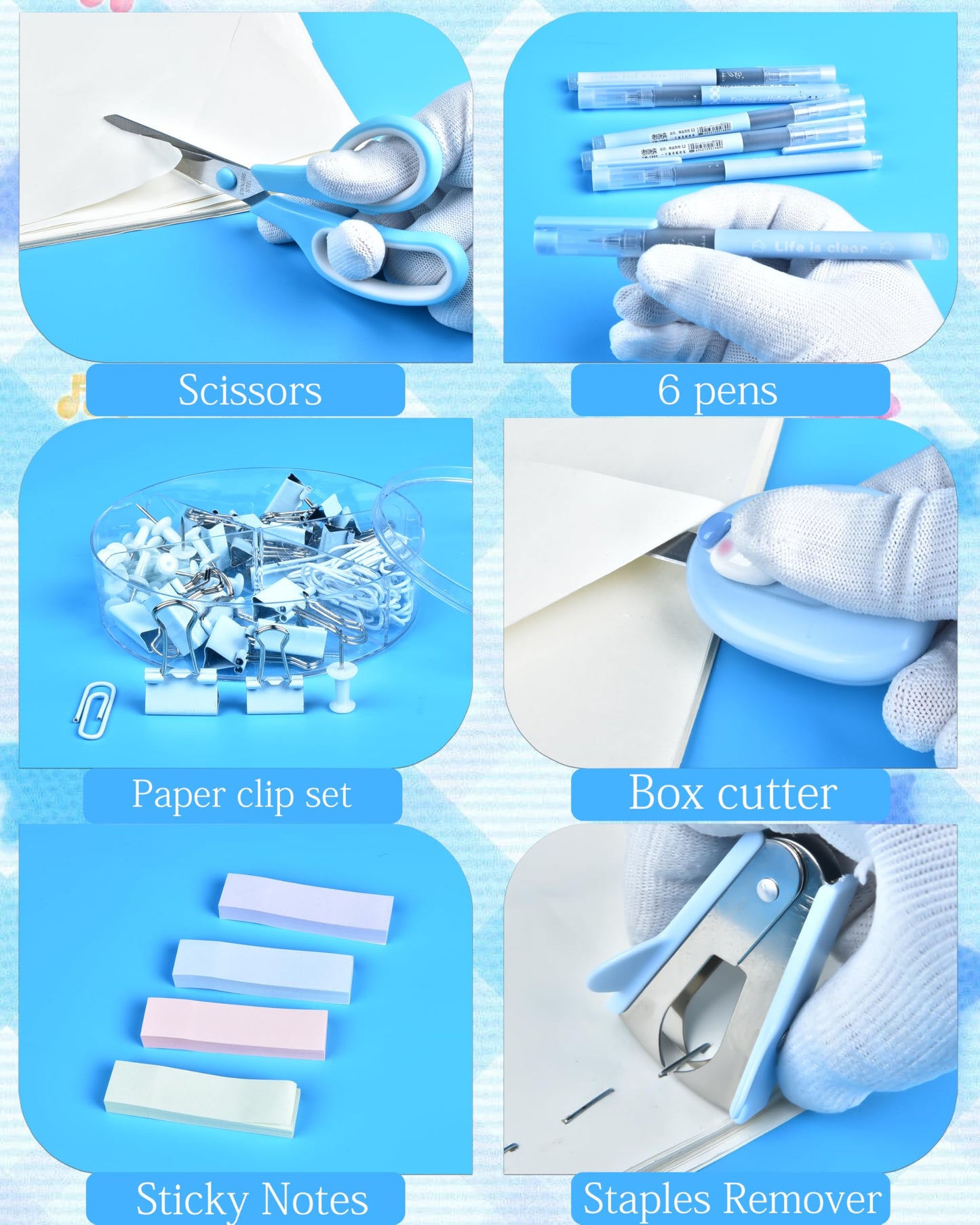 Vamrak Blue Desk Accessories and Organizers with Desk Organizer and 360°Rotating Pen Holder stapler Pen and a Lot of Office Blue Office Supplies Beautifully Presented in a Gift Box