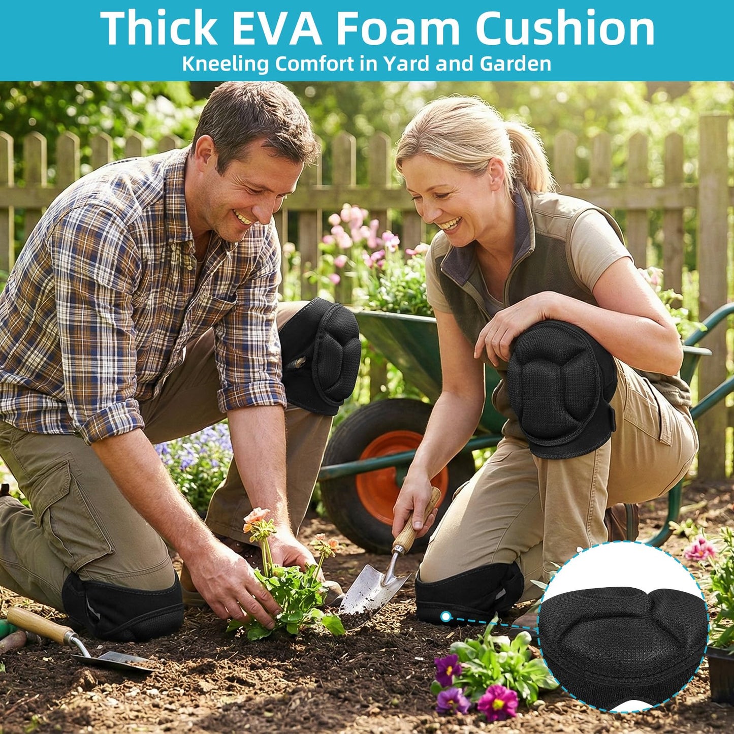 Knee Pads for Cleaning Floors & Gardening, One Size L Fits Most with Adjustable Straps, Soft EVA Foam Cleaning Knee Pads for Women & Men, Non-Slip Kneepads for Housework, Gardening, Yard & Flooring (1 Pair)