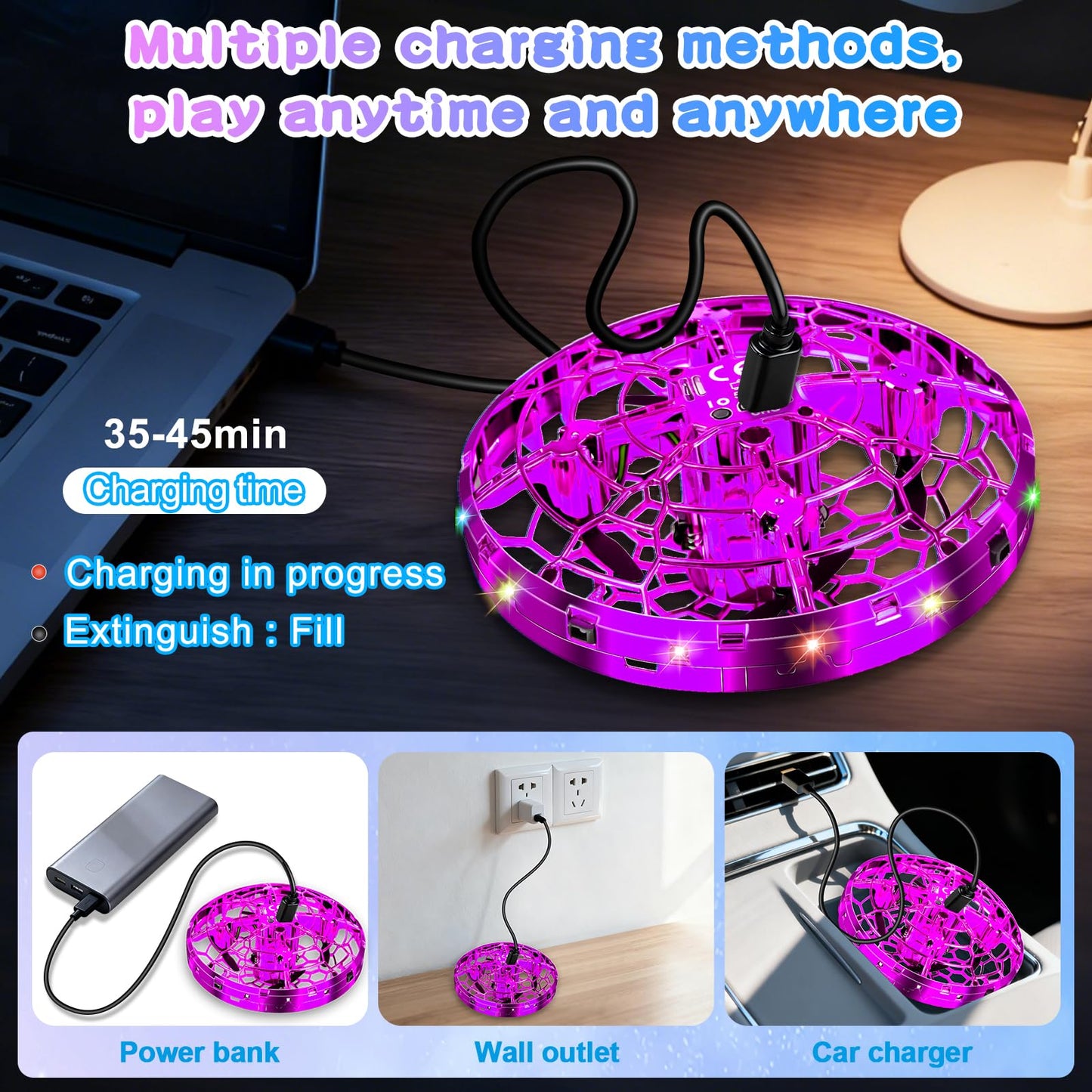 Vantexi Drone for Kids, 2026 Upgrade Flying Toys with LED, Hover Boomerang Mini Drone, Hand Operated UFO Flying Orb Ball, Christmas Birthday Gifts for 6 7 8 9 10 11 12+ Girls Indoor Outdoor (Purple)