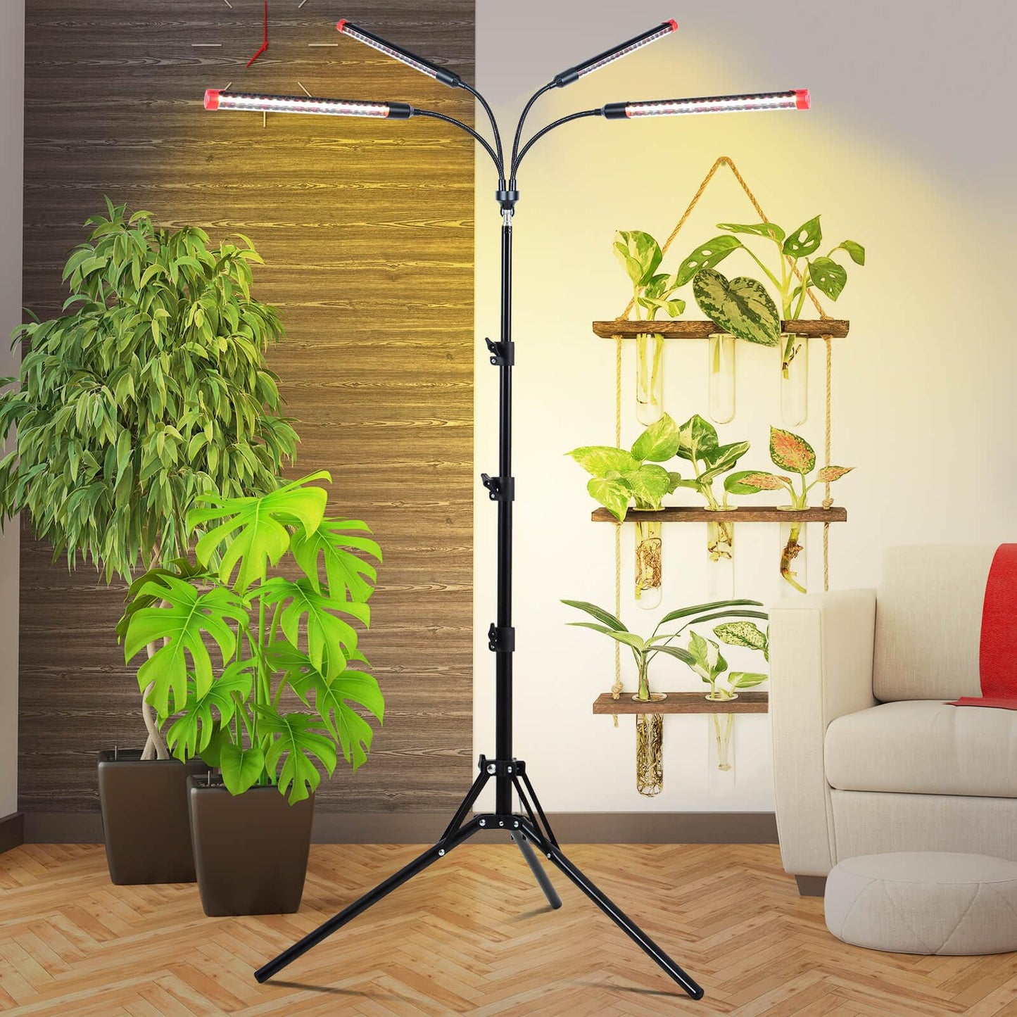 JINHONGTO Grow Light with Stand and Timer 4,8,12,16,20 Hr, 36 Watt Standing Tall Plant Light for Bonsai Tree, Seed Starting, 24"-64" Adjustable Tripod Stand Plant Growing Lamps