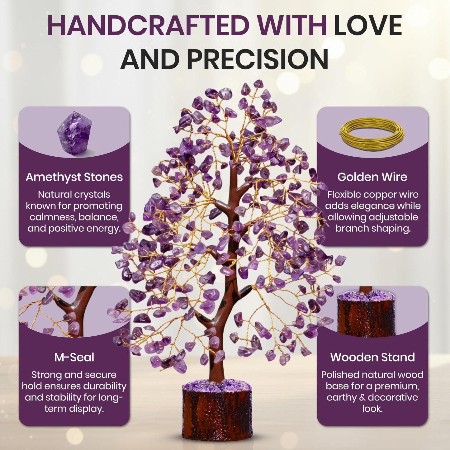 AstraVeda Amethyst Crystal Tree, Chakra Tree, Feng Shui, Positive Energy, Meditation Gift, Crystals and Stones, Spiritual Items, 300 Bead