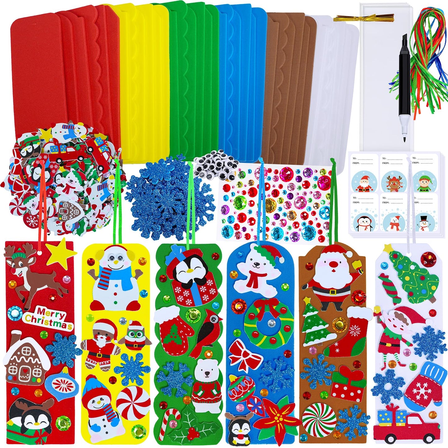 Winlyn 36 Sets Christmas Craft Kits Winter Crafts DIY Holiday Bookmarks Ornaments Art Sets Snowman Reindeer Pine Tree Penguin Foam Stickers Arts and Crafts for Kids Classroom Activities Party Favors