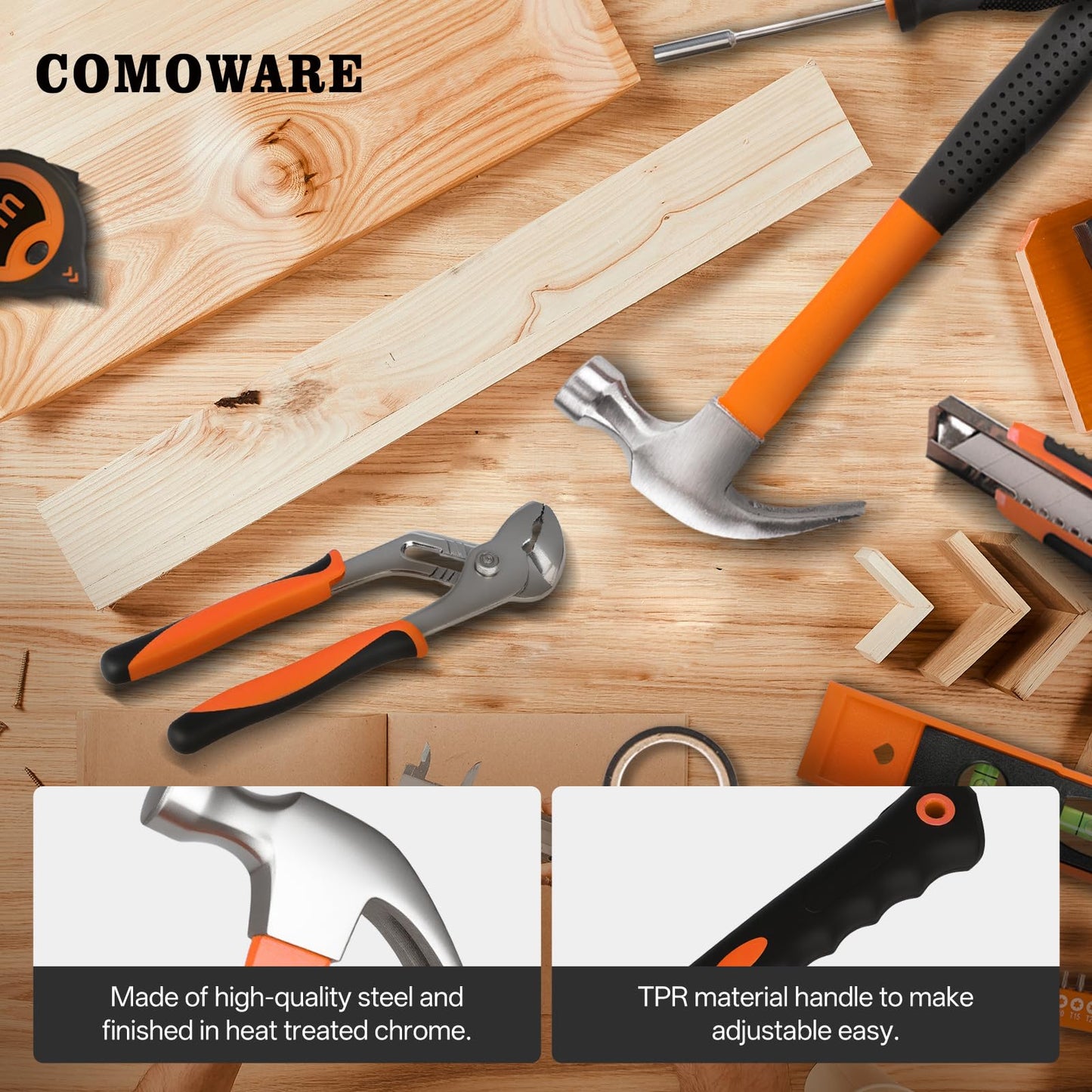 COMOWARE 218 Pcs Home Tool Kit - Basic Household Hand Tool Set, Truck Tool Kit Socket Wrench Combination Tool Set for Home with Plastic Toolbox Storage Case, Rv tool set，Orange