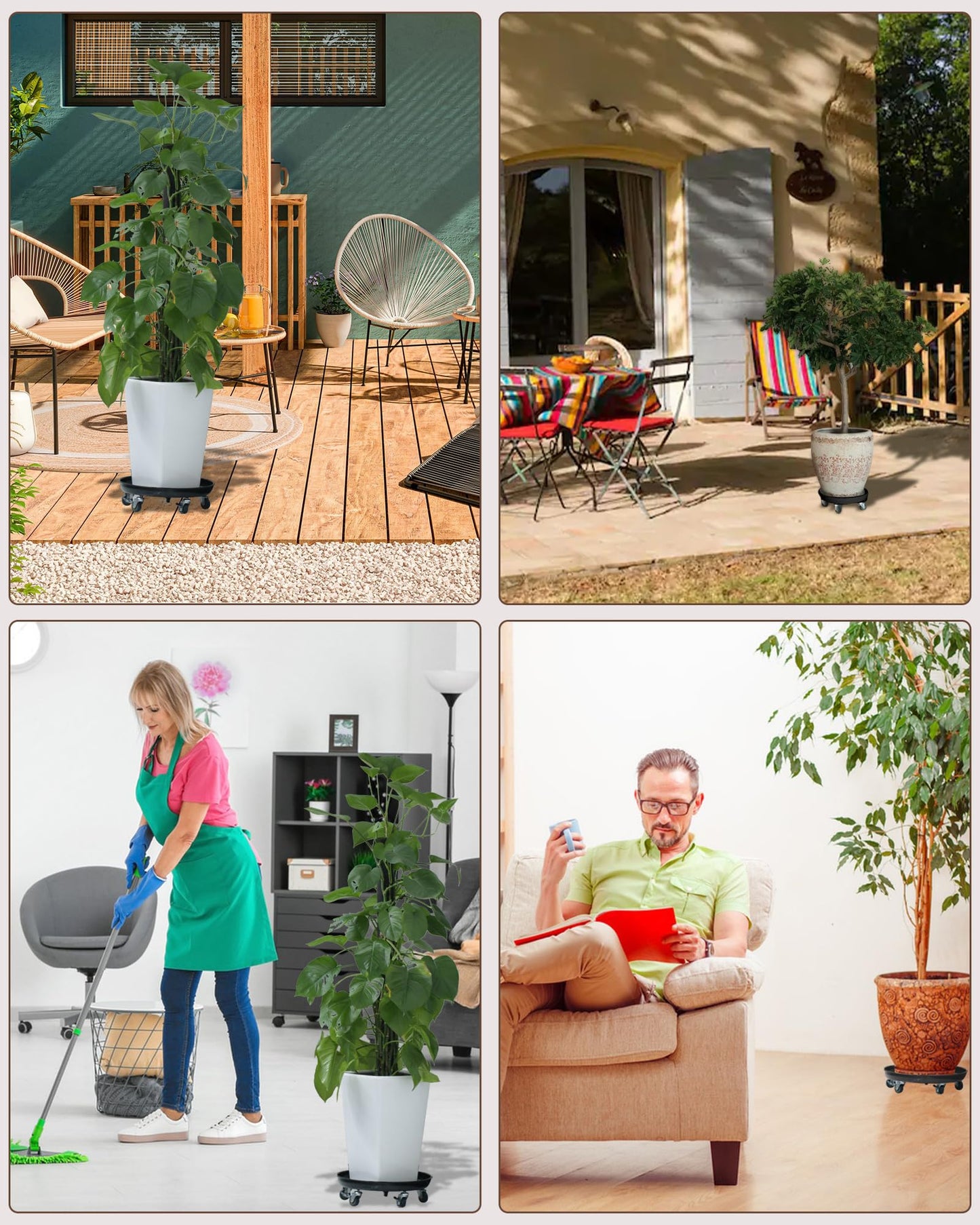 Tadpolebaby Heavy-Duty Plant Caddy with Wheels 20 Inch, 360° Lockable Caster,Outdoor Rolling Plant Dolly That is Not Easily Rusted, Indoor Metal Plant Cart with Rollers, Plant Pot Trolley, Black 3Pack
