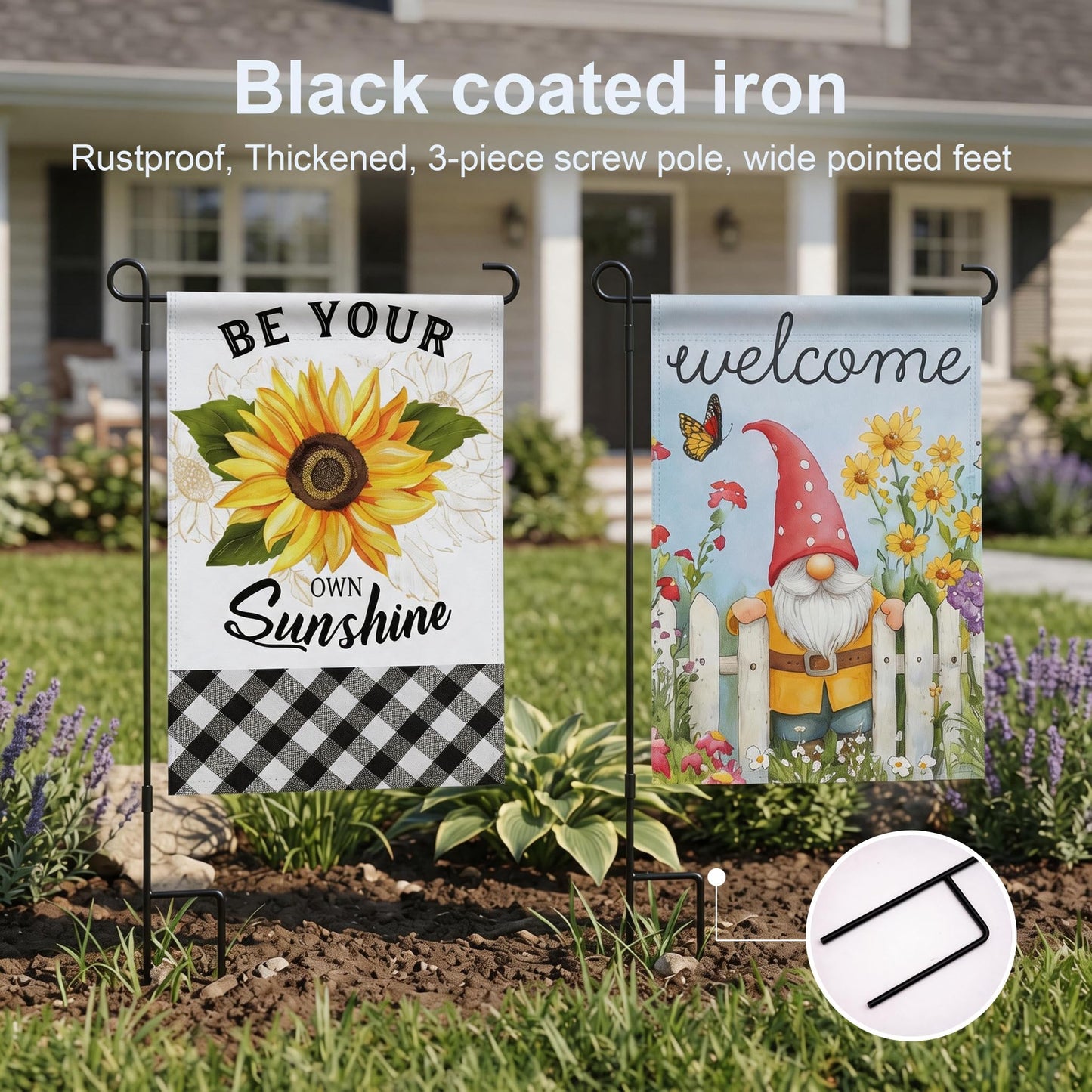 Topadorn Suede Garden Flag Stand Set with 2 Suede Double-Sided 12x18 Inch Flags – Metal Holder Pole Stake for Yard, Patio, Lawn Outdoor Decor(Flower)