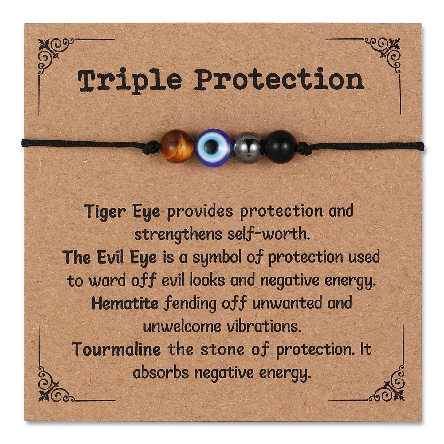 Miss Pink Evil Eye Bracelets Triple Protection Bracelet fro Women Men, Evil Eye Jewelry Triple Threat Natural Healing Crystals Beads Charm Empath Protection Chakra Bracelets Hematite Stone (TP)