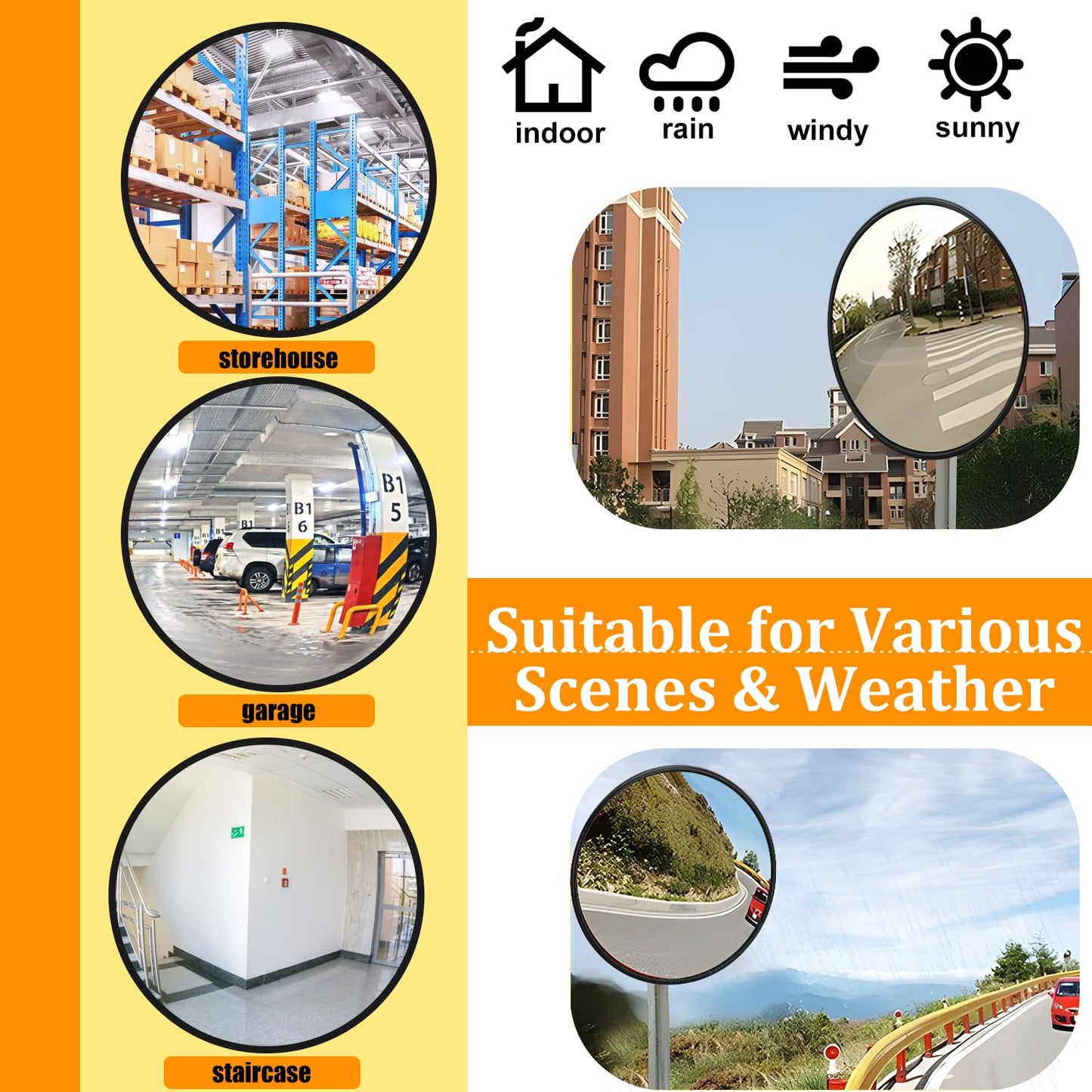 24" Unbreakable Convex Traffic Mirror – Vision up to 35FT, Lightweight PC, Ideal for Driveways, Garages, Warehouses, and more Indoor/Outdoor Use