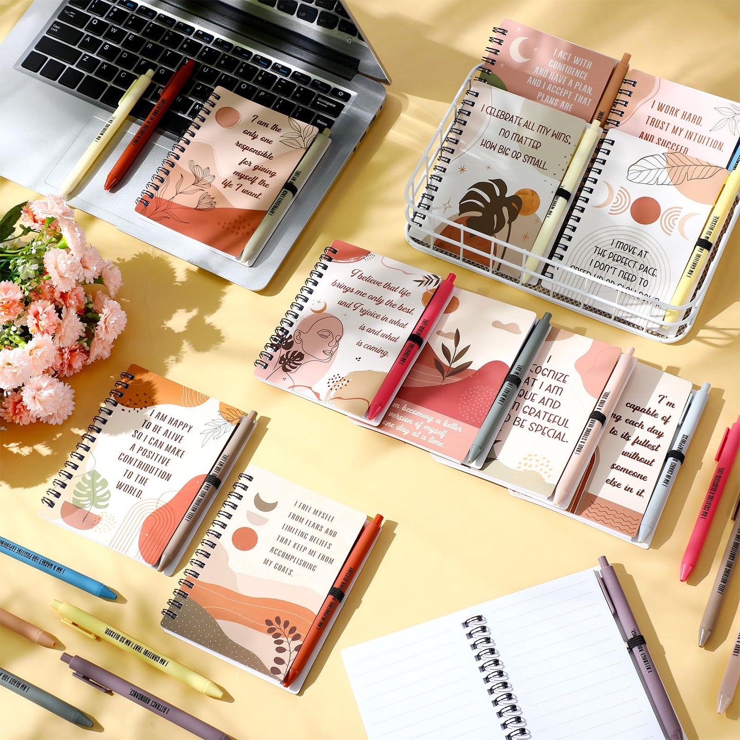 Kosiz 24 Pcs/12 Set Positive Affirmation Gifts Bulk for Women Gratitude Spiral Journals with Pens Motivational Notebooks Mothers Day Gifts for Mom Employee Coworker Teacher Nurse Volunteer (Rainbow)