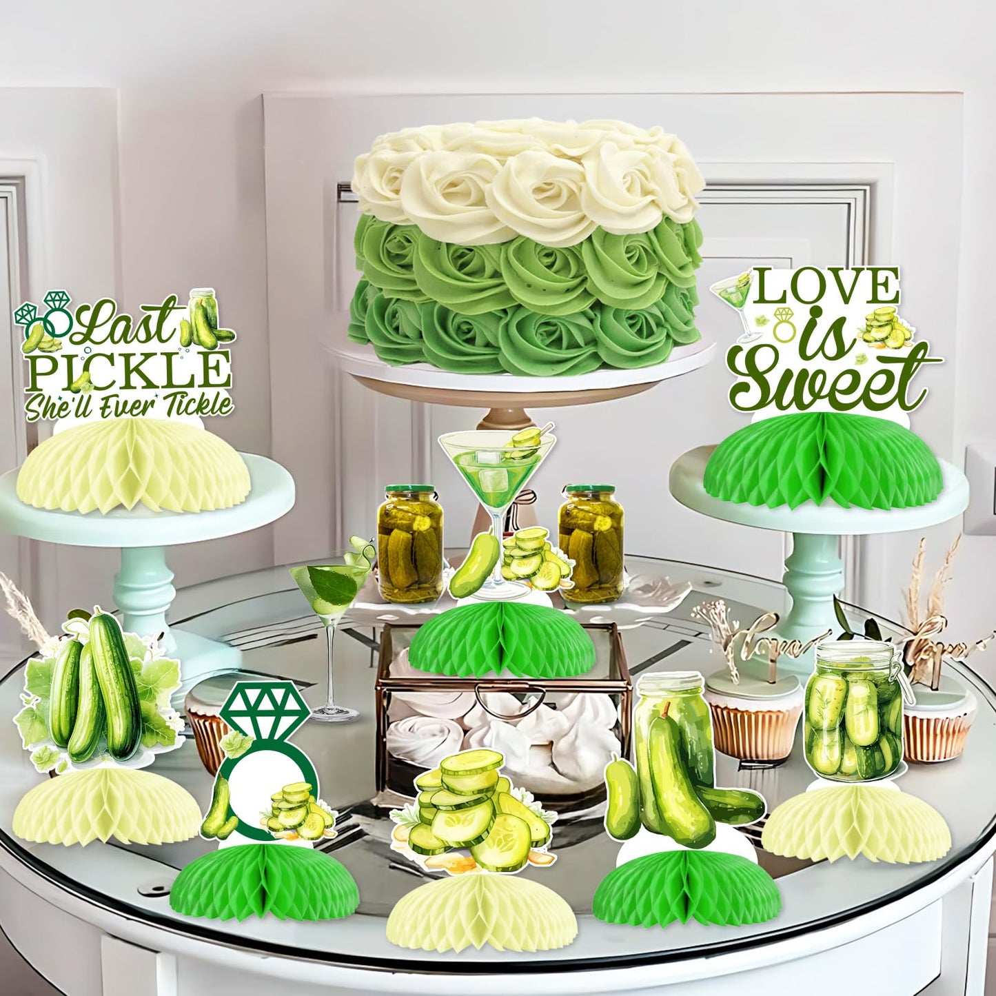 Pickle Bachelorette Party Decorations Last Pickle She'll Ever Tickle Honeycomb Centerpieces Pickle Bachelorette Party Table Decor for Girls Cucumber Pickle Theme Bridal Shower Engagement Supplies