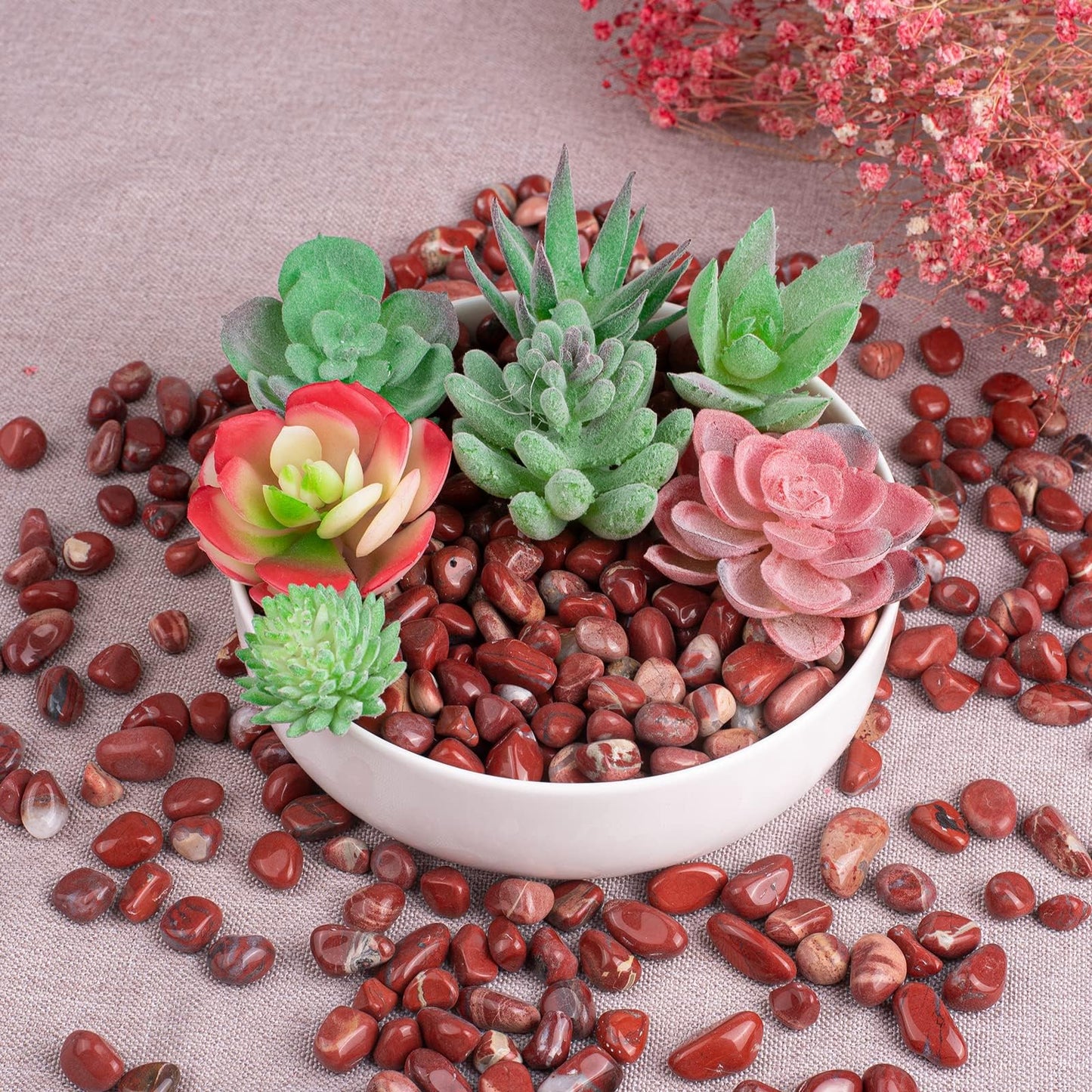 SigMntun Polished Red Jasper Crystal Chips Set, 0.4", 128 Pcs - Handpicked Tumbled Stones and Crystals Bulk for Healing, Reiki, Meditation, Witchcraft and Home Decor