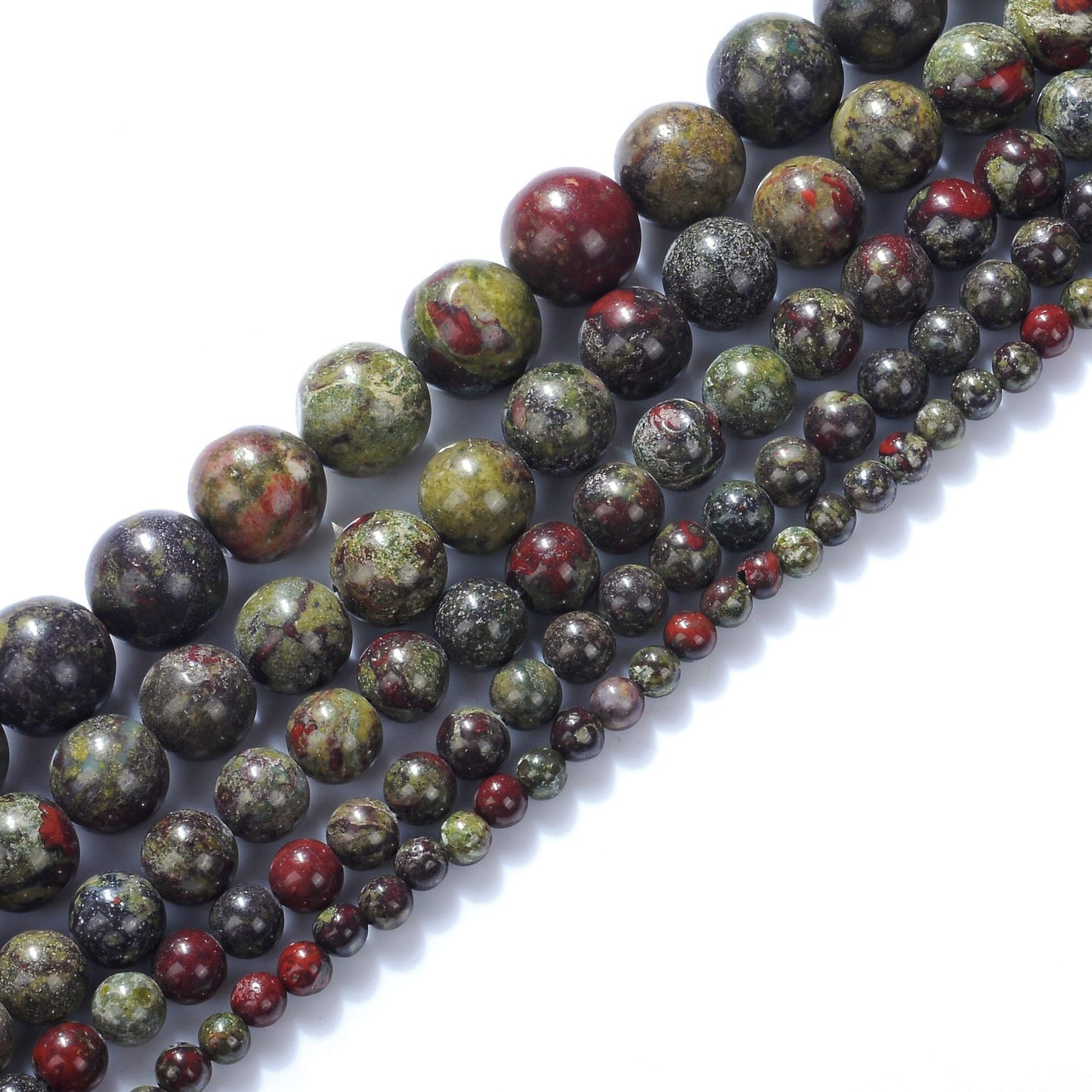 10mm Natural Dragon Bloodstone Gemstone Round Loose Beads Crystal Stone Bracelet Necklace Accessories Crafts for Jewelry Making DIY,1 Strand 15"