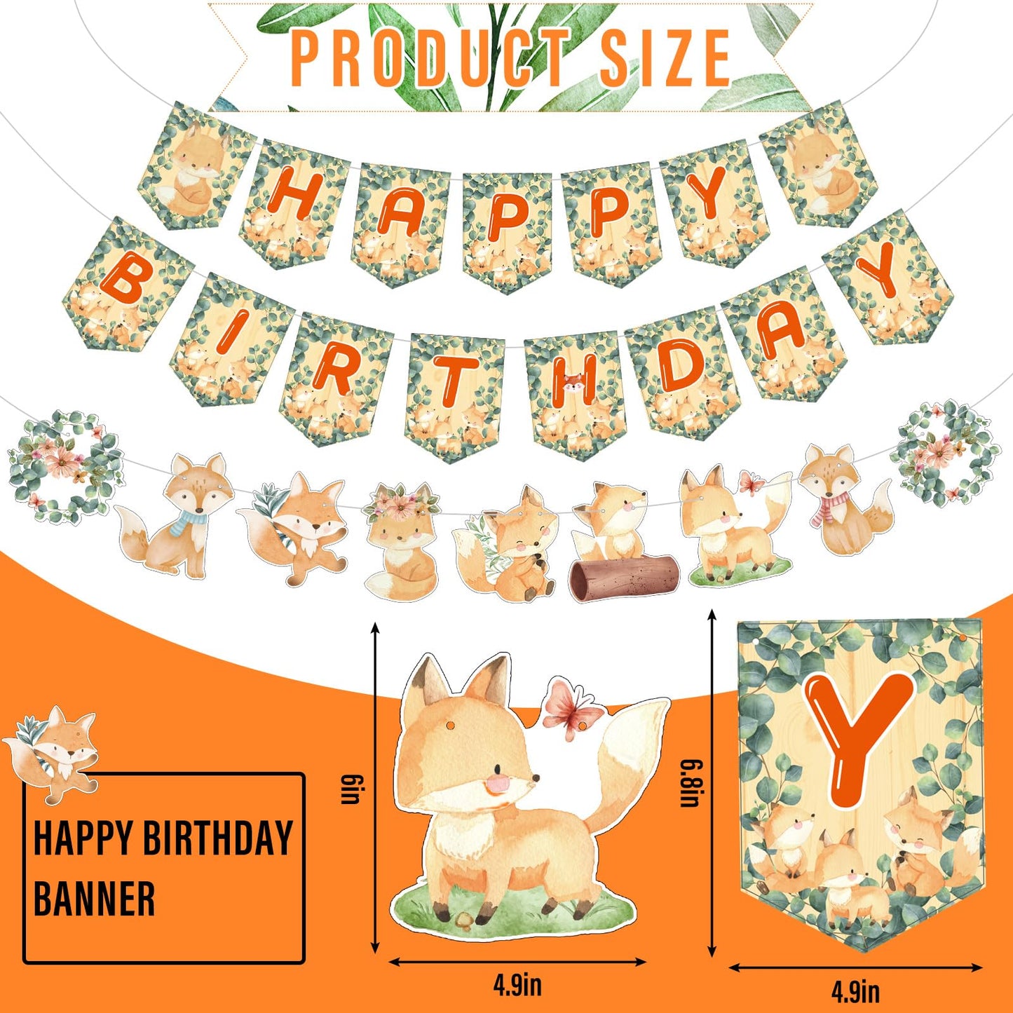 Outus 79 Pcs Fox Theme Birthday Party Decorations Woodland Fox Animal Supplies Kit Include Happy Birthday Banner Pom Pom Flowers Hanging Swirls Latex Balloons Cupcake Topper