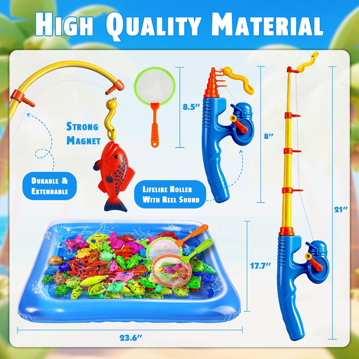 CozyBomB™ Magnetic Fishing Toys Game Set for Kids | Water Table Bathtub Kiddie Pool Party Pole Rod Net, Outdoor Plastic Floating Fish, Toddler Bath Color Ocean Sea Animals Birthday Gift Age 3-5 6 4-8