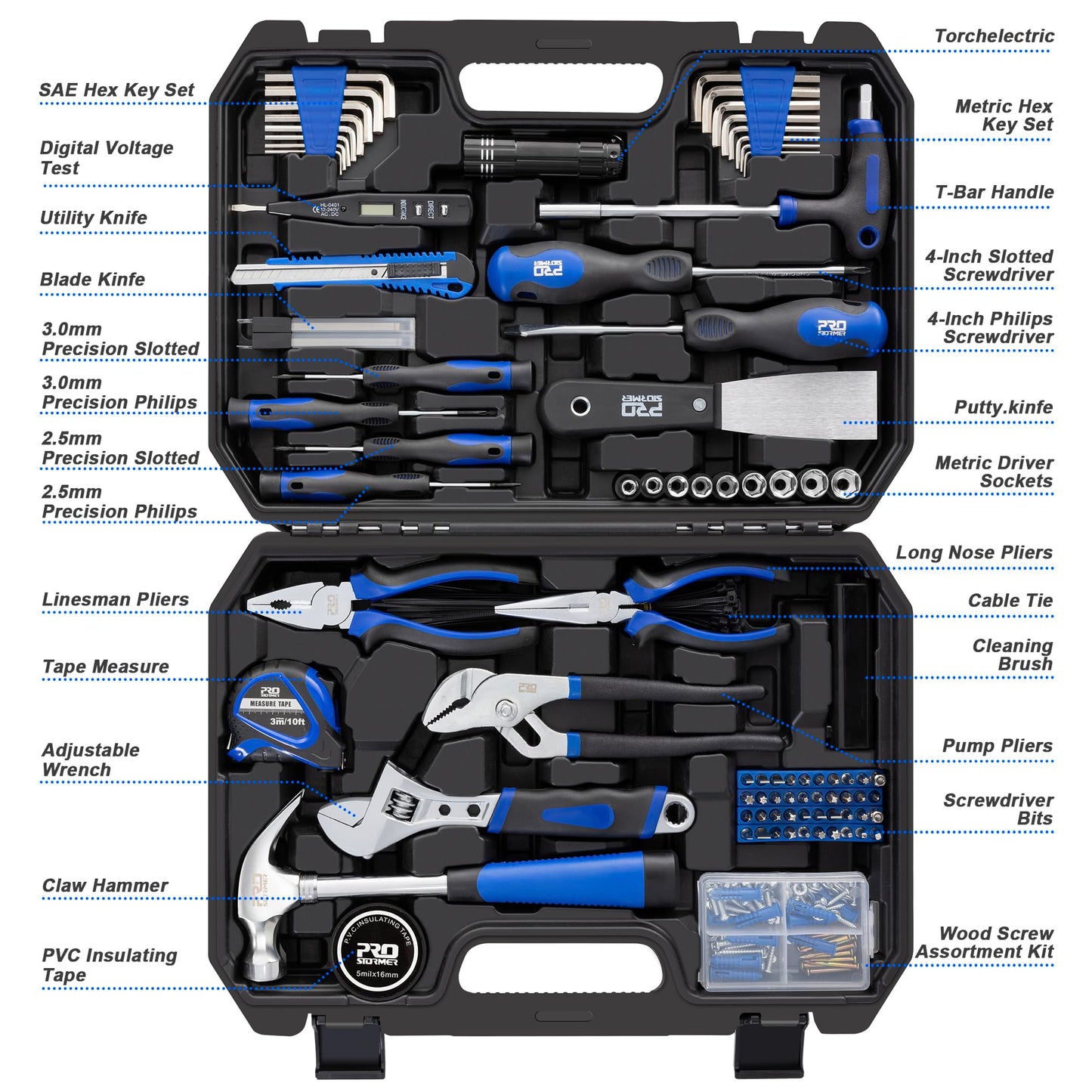 Prostormer 229-Piece Hand Tool Set – Portable Tool Box with Essential Household Tools, Perfect for Home Maintenance, DIY Projects, and Daily Repairs