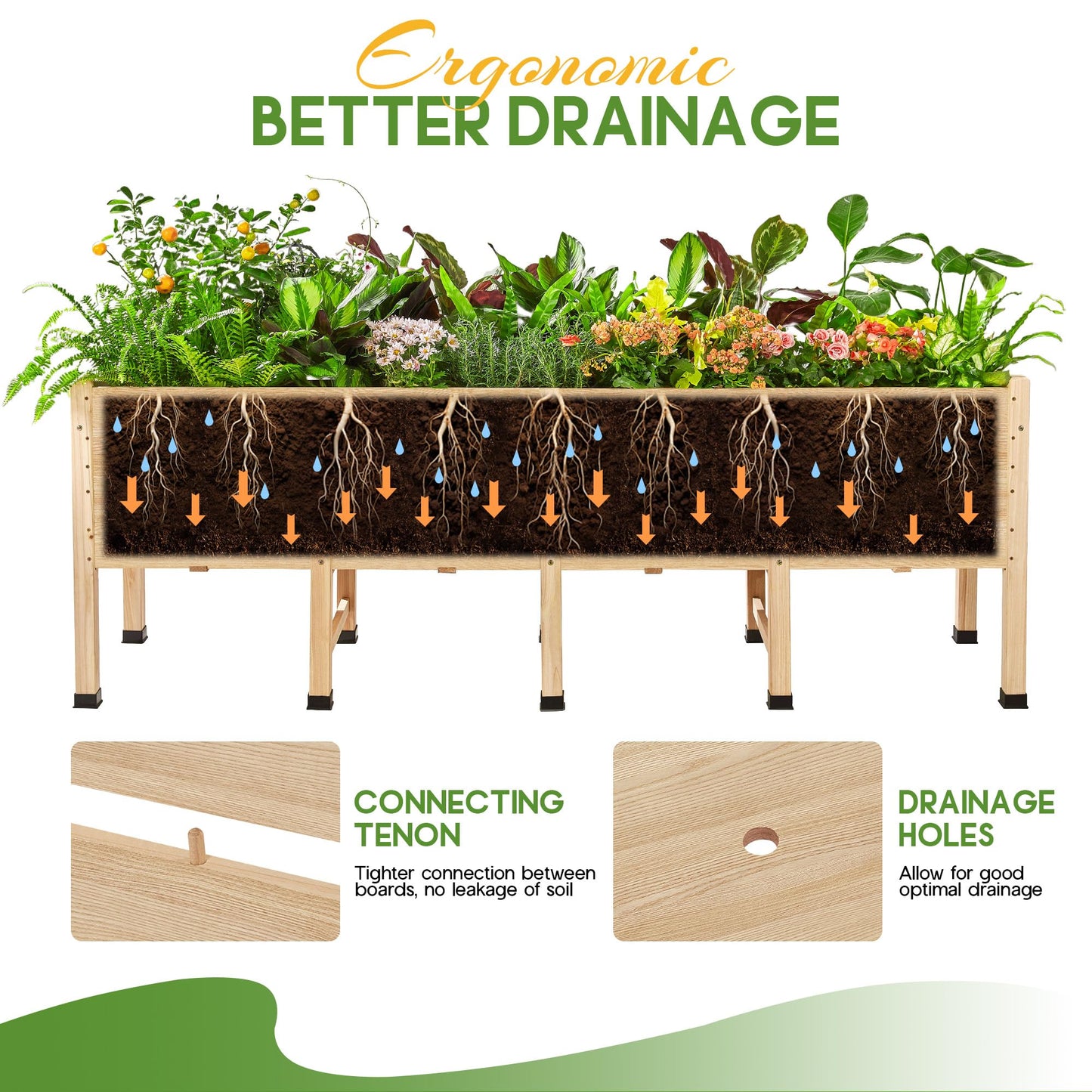 SPECRAFT 7x2 Ft Wooden Raised Garden Bed with Legs - 15 Inch Deepth Elevated Planter Box for Deep-Rooted Plants, Ideal for Patio, Easy Assembly