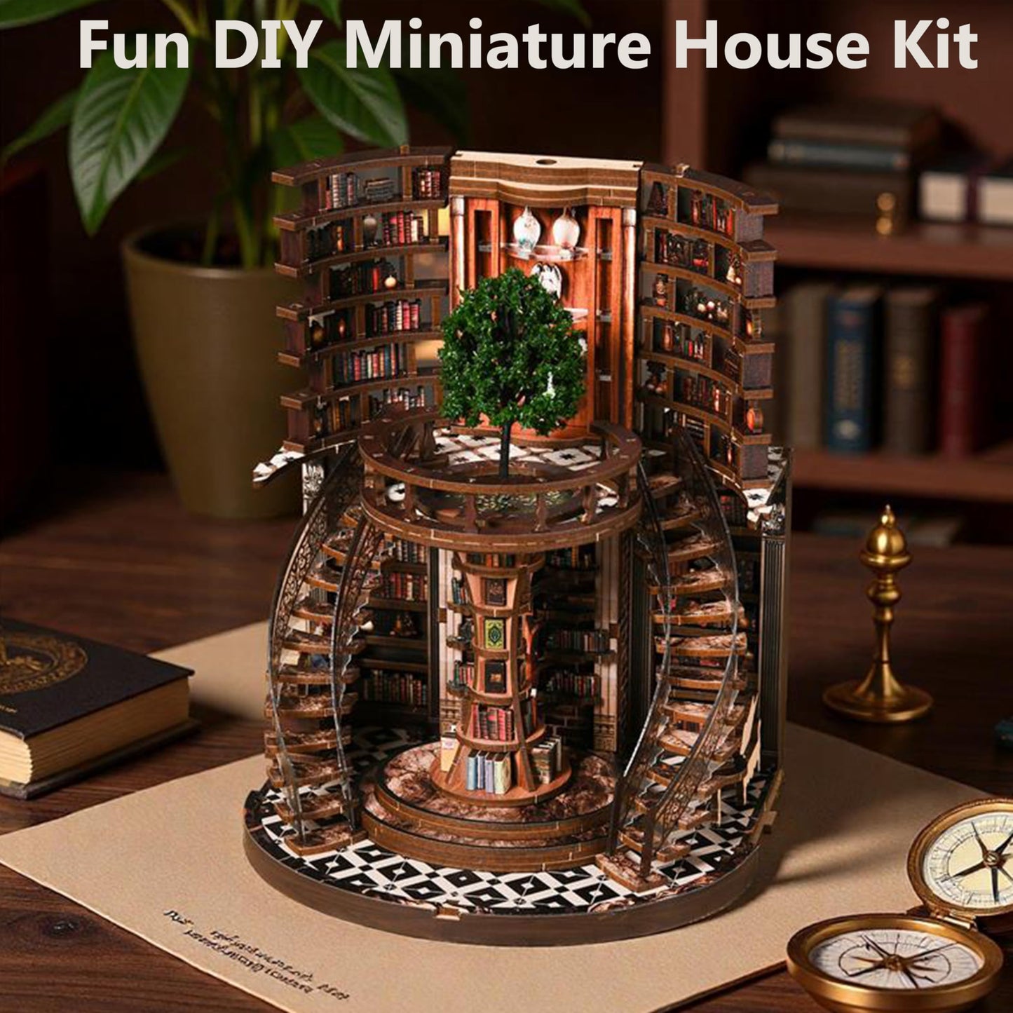 ISSEVE Book Nook Kits for Adults, Library Booknook Kit DIY Miniature Dollhouse Book Nooks, 3D Wooden Puzzle Model Creative Bookshelf Home Decoration Adult Crafts Kits Gift (Wisdom Book Repository)
