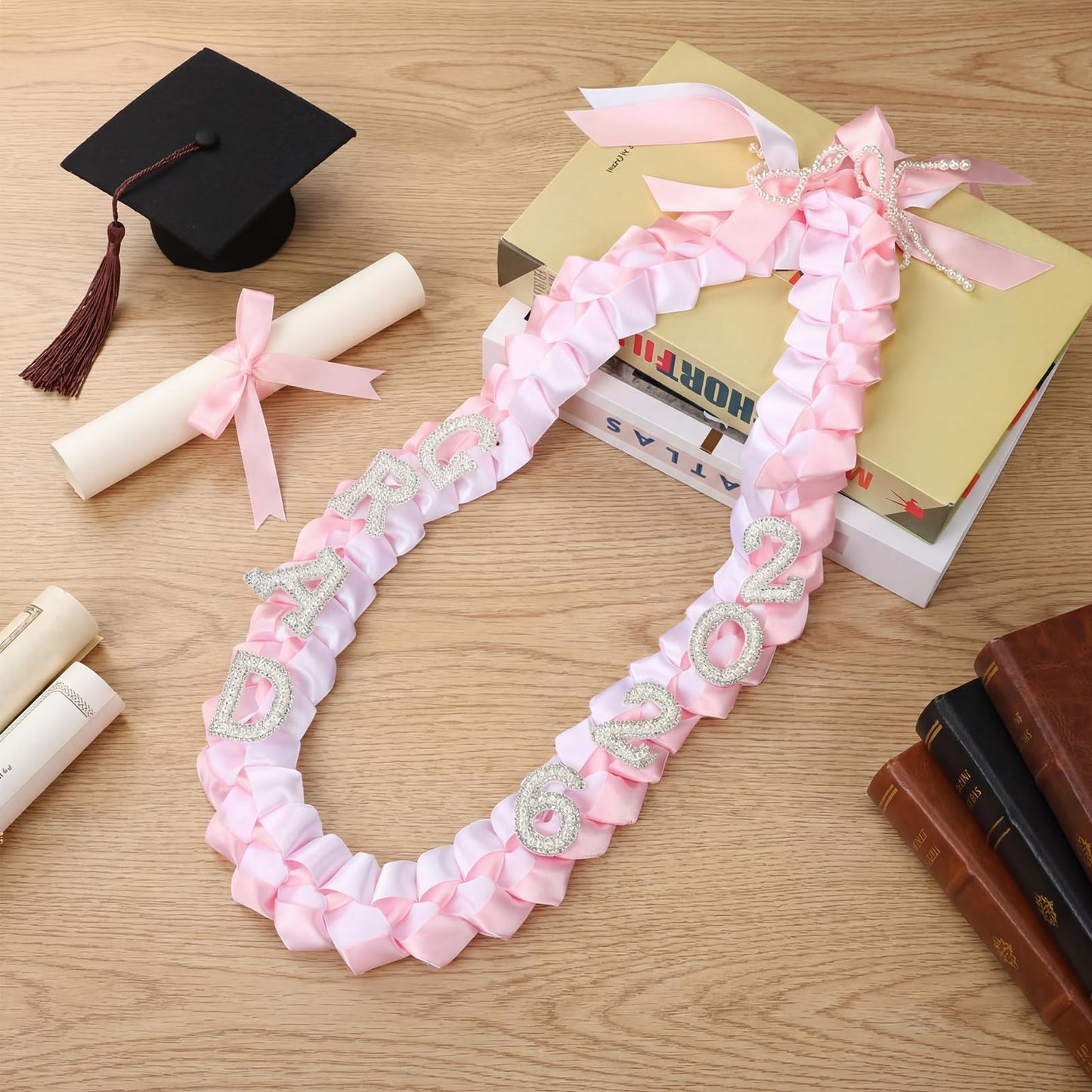 Suncalla 2026 Graduation Lei Bow Braided Ribbon Necklace Kit Graduation Ceremony Gift Photo Props for College Graduate DIY Decors Party Supplies Gown Accessories(Pink)