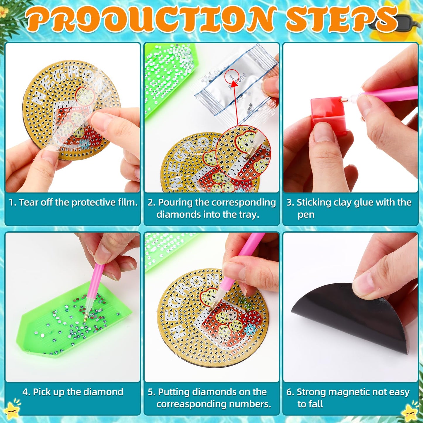 Saysurey 16 Pcs Diamond Art Magnet Kits Diamond Painting Magnets DIY for Adults Crafts Refrigerator Painting Stickers Kits for Gifts Home Decor (Motivational)