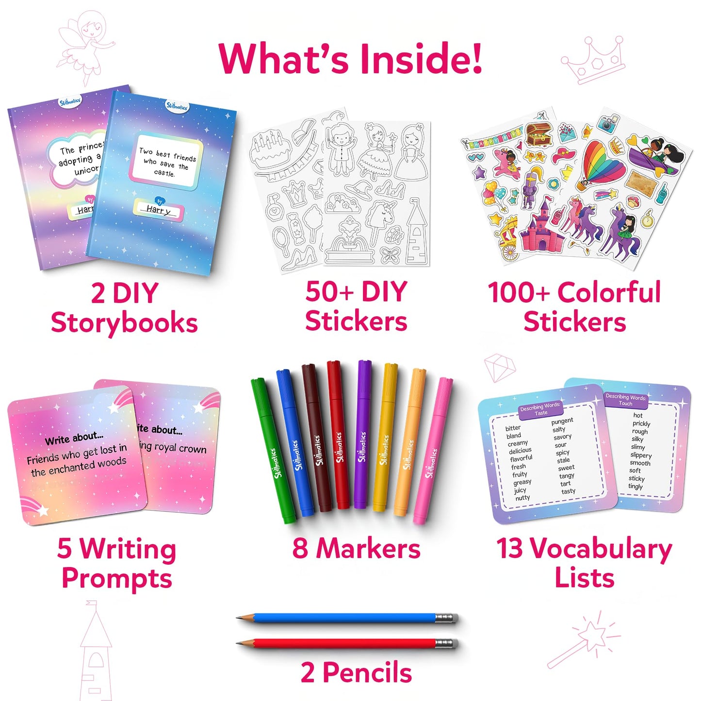 Skillmatics Storybook Art Kit - Create Fairytale Stories, DIY Craft & Writing Kit with 300+ Stickers, Scrapbooking & Journal Activity, Screen-Free Fun, Gifts for Kids Ages 5, 6, 7, 8, 9, 10