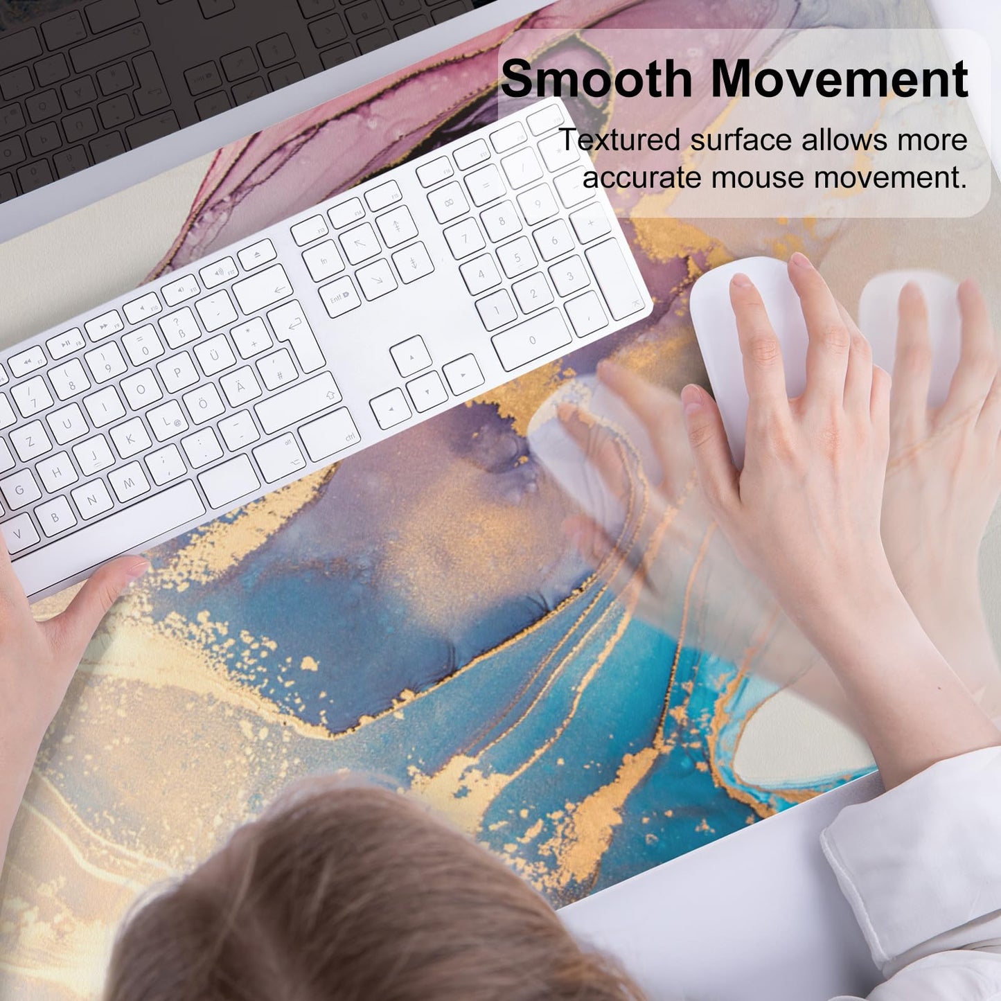 Colorful Star Waterproof Blue Purple Marble Desk Pad, Leather Desk Mat Large Keyboard and Gaming Mouse Pads for Office, Non-Slip Writing Pad Desk Accessories for Women Men 31.5"x15.7"