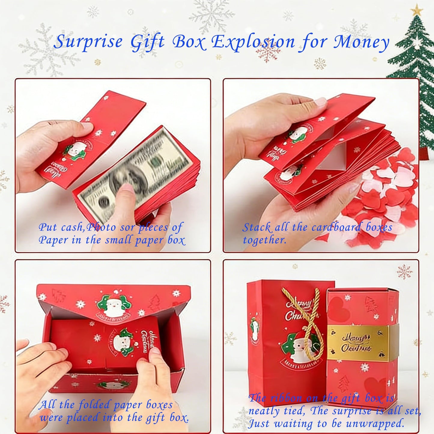 Surprise Gift Box Explosion for Money, Unique Folding Bouncing Money Box for Cash Gift, Christmas Surprise Gift Box, Pop-Up Explosion Gifts Boxs, for Birthday Anniversary Valentine Proposal (Red,10 Bounces)