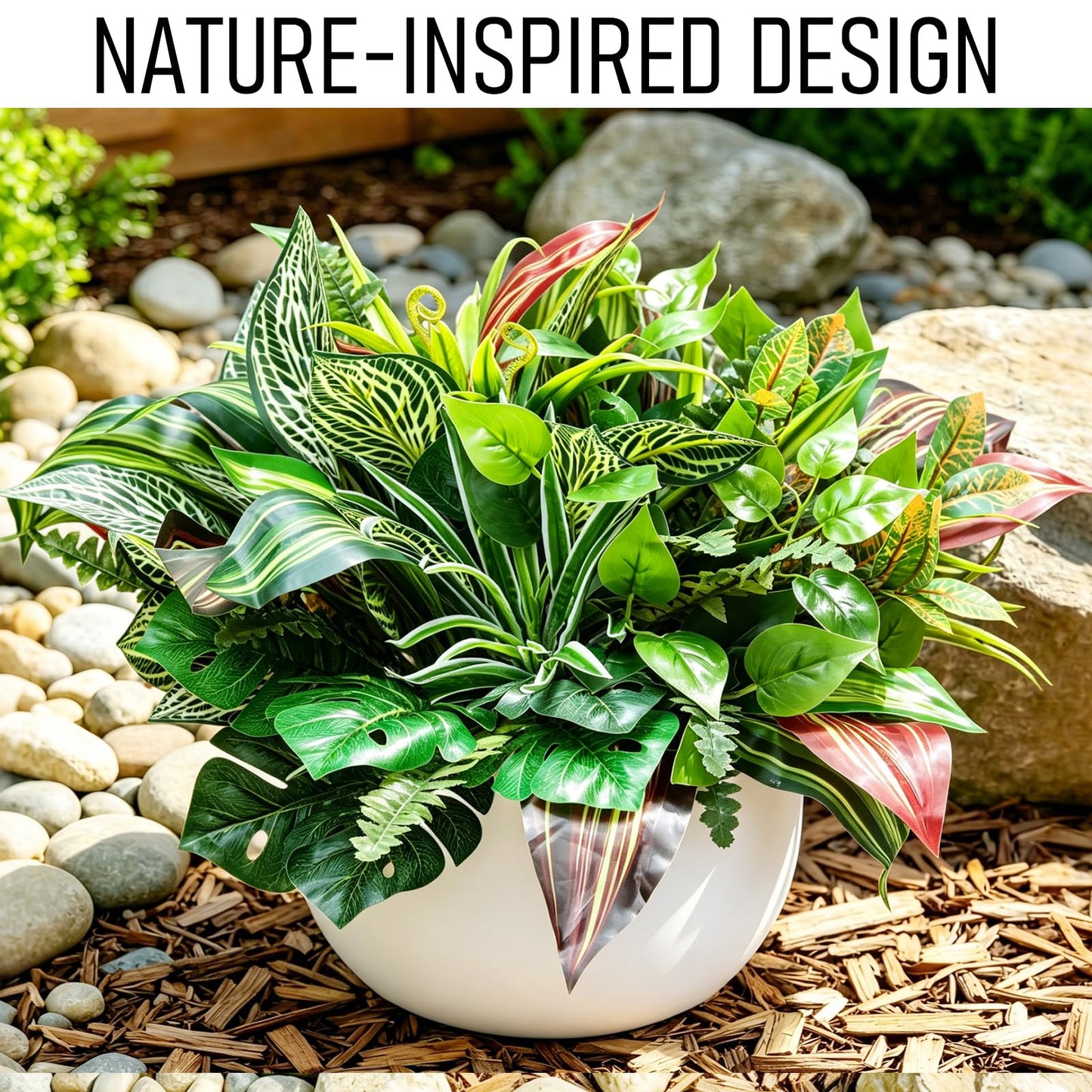 Caplidou 18 Bundles Artificial Greenery Plants Outdoor UV Resistant Fake Plastic Leaves with Stems Faux Bushes Shrubs for Porch Patio Window Box Garden Indoor Outside Decor